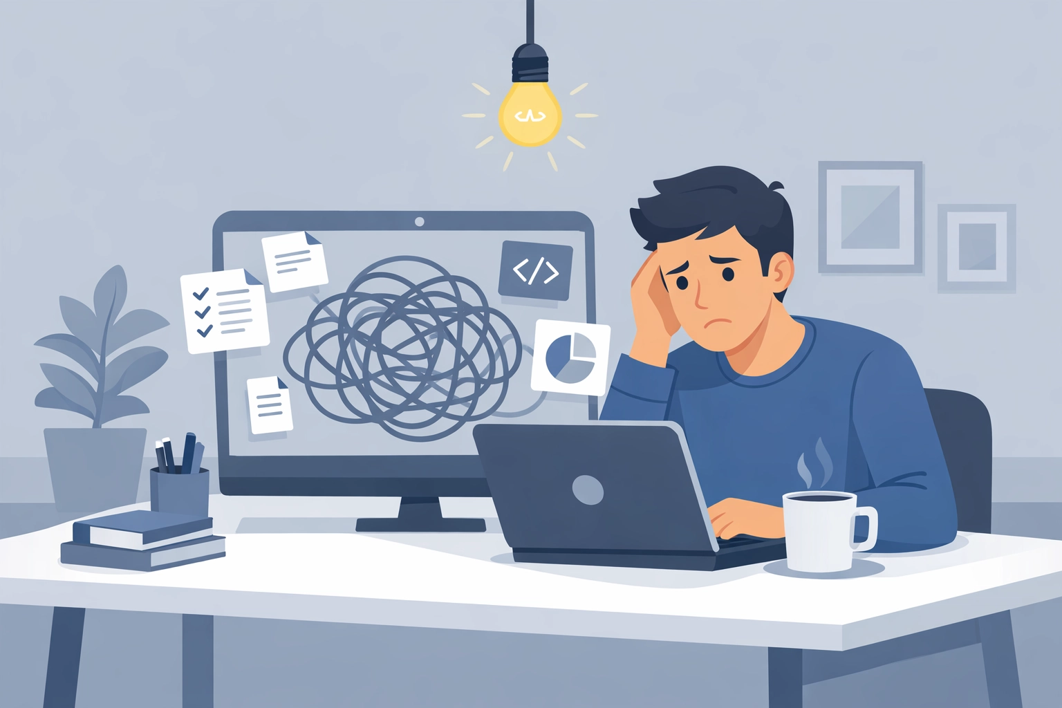 Overwhelmed taxpayer struggling with DIY tax software and missing tax forms.