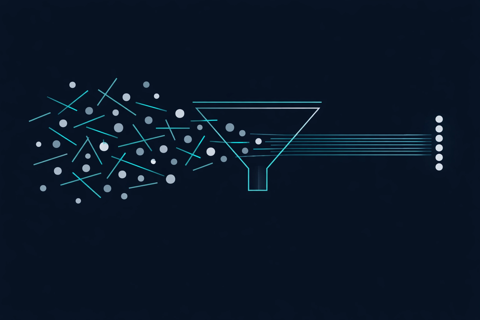 Data visualization of chaotic outbound leads being organized into a refined, research-backed sales pipeline.