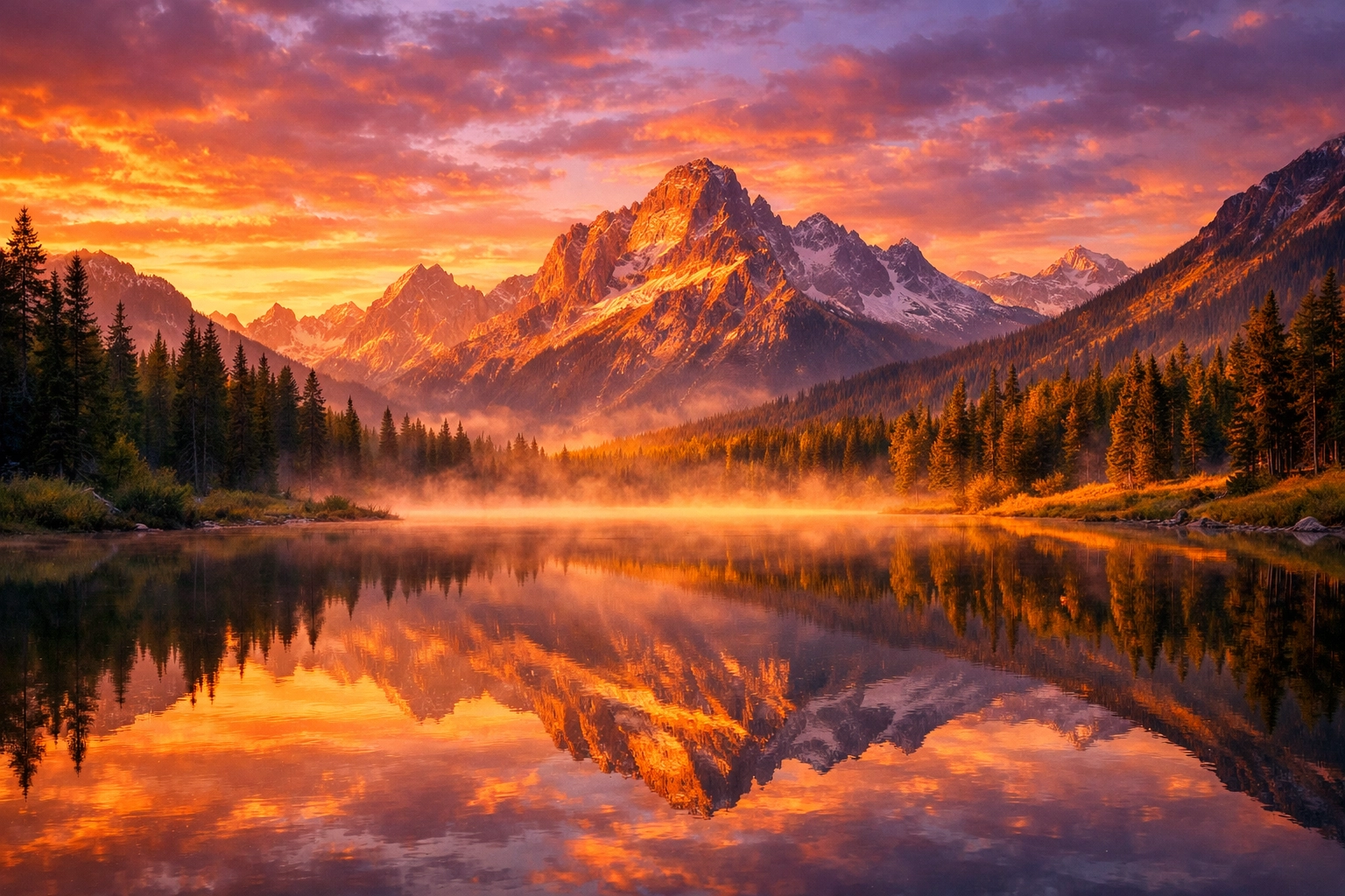 A majestic mountain sunrise reflecting on a lake, symbolizing the hope and peace of God's divine healing.