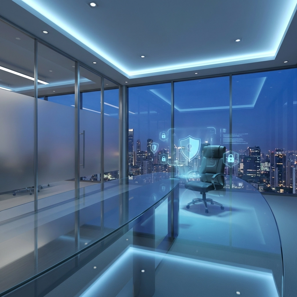 Empty executive chair at head of boardroom table represents lack of full-time CISO in business leadership