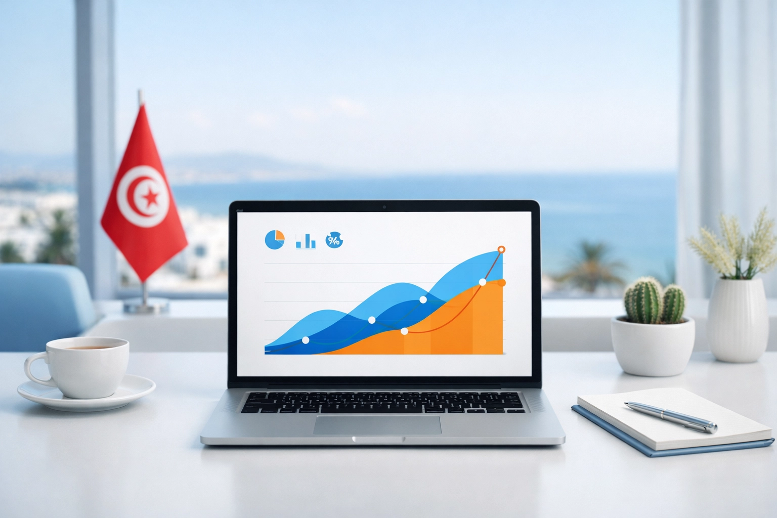 Visualisation de données SEO sur un écran dans un bureau professionnel à Tunis.