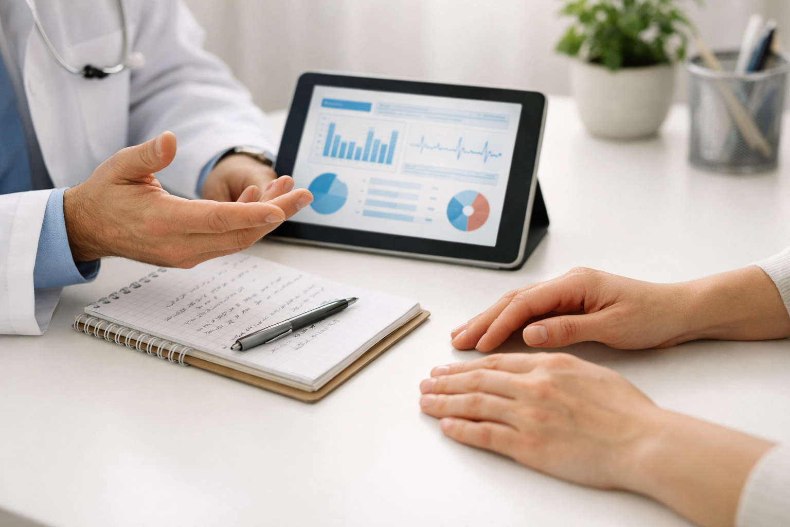 Doctor explaining medical test results to patient during private consultation