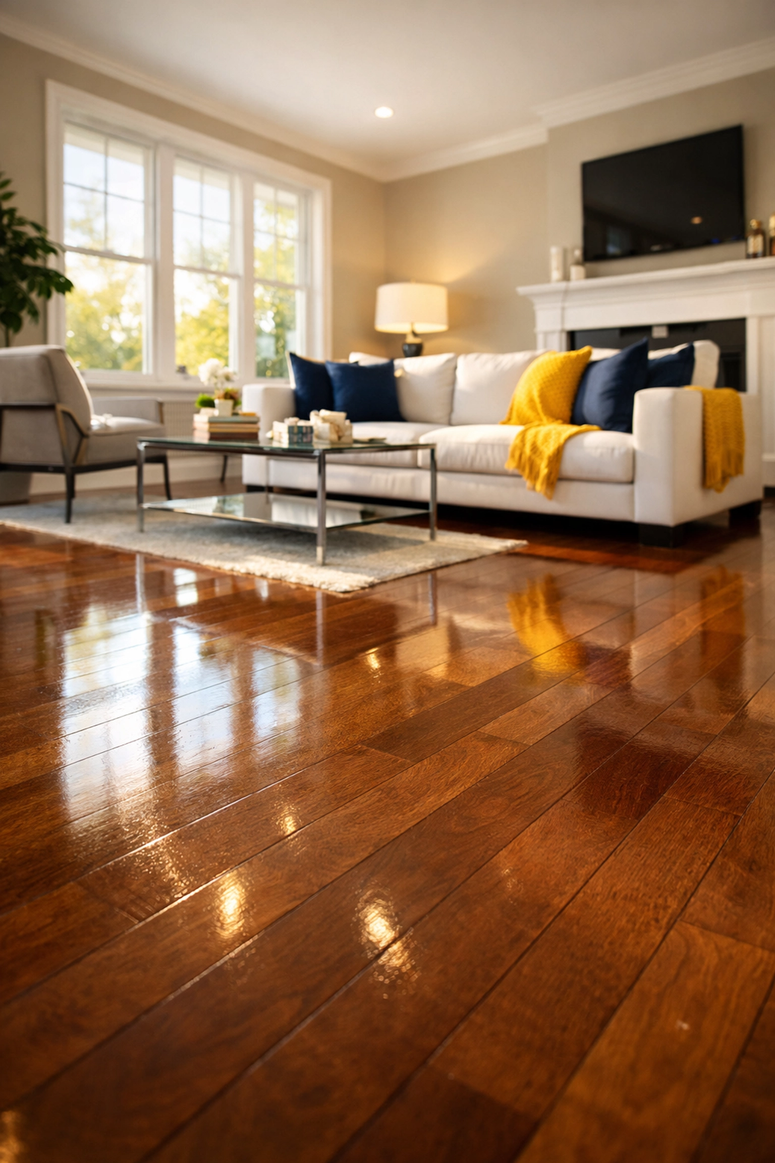 A sparkling clean Maynard living room ready for move-in after professional post construction cleaning.