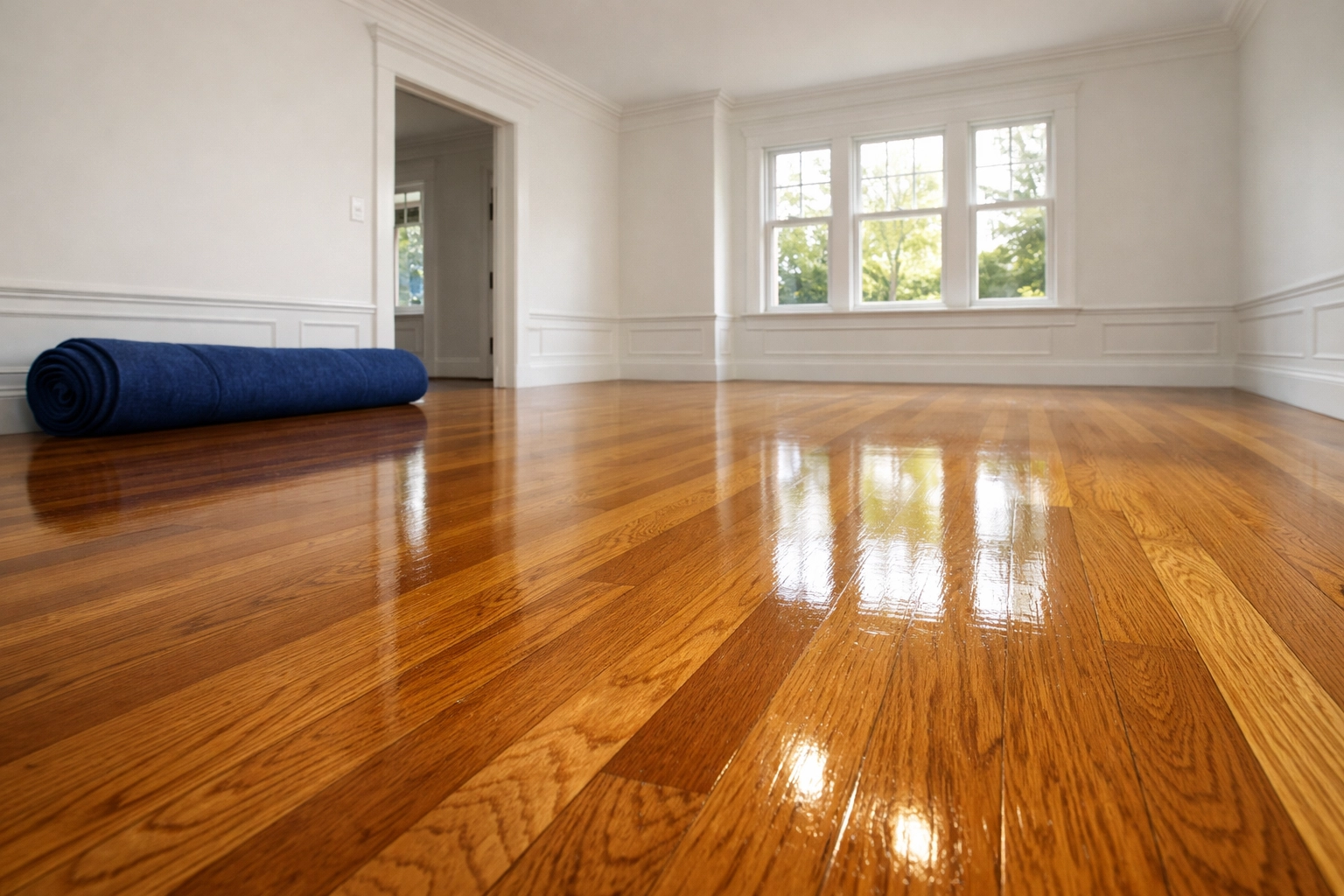 Gleaming hardwood floors in a West Cambridge home following professional move-out cleaning services.