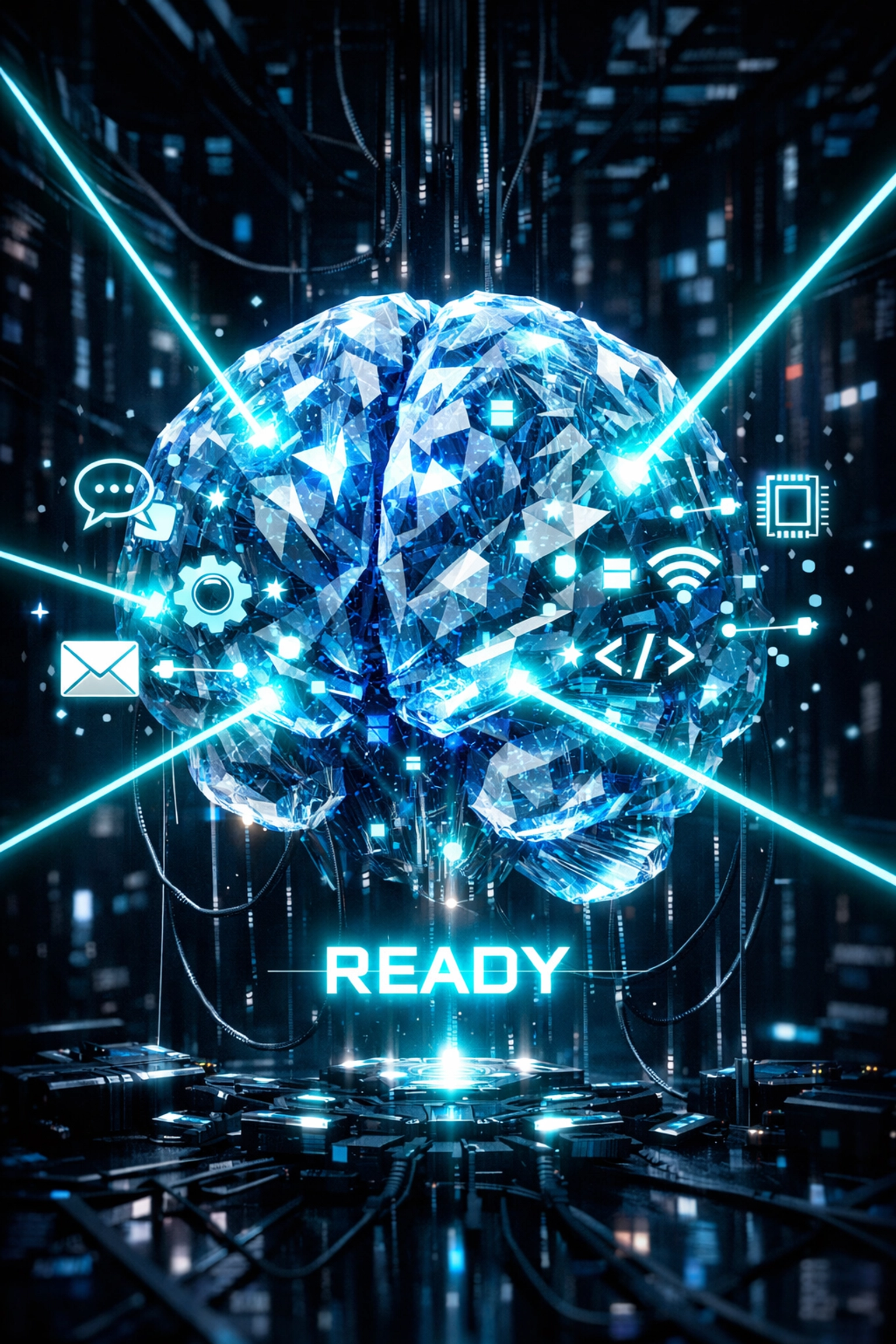 AI scanning a digital brain to measure logic and technical skills for an industry readiness score.