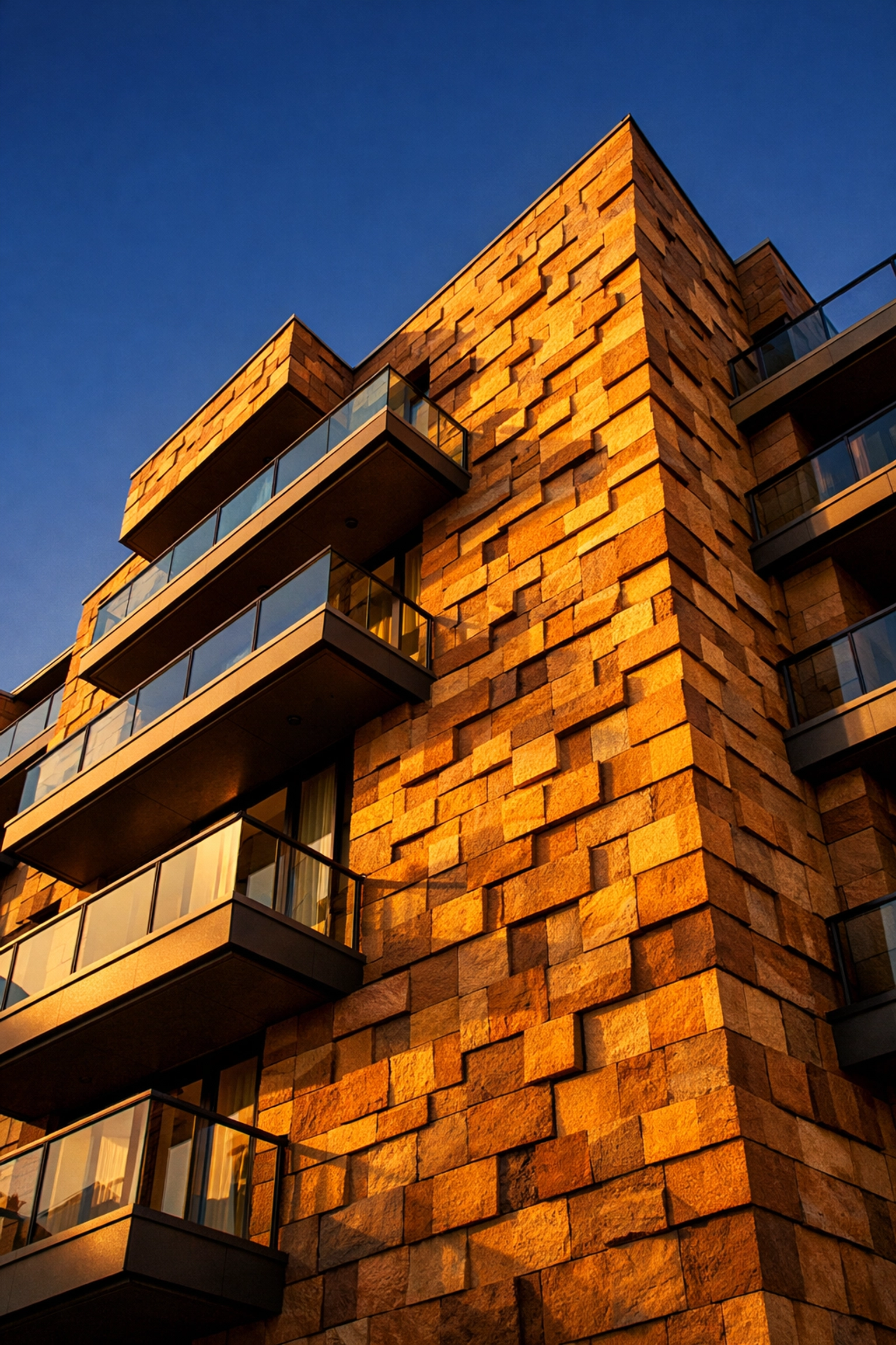 Grande façade résidentielle avec des panneaux légers 3D Desert Stone pour un revêtement extérieur moderne.