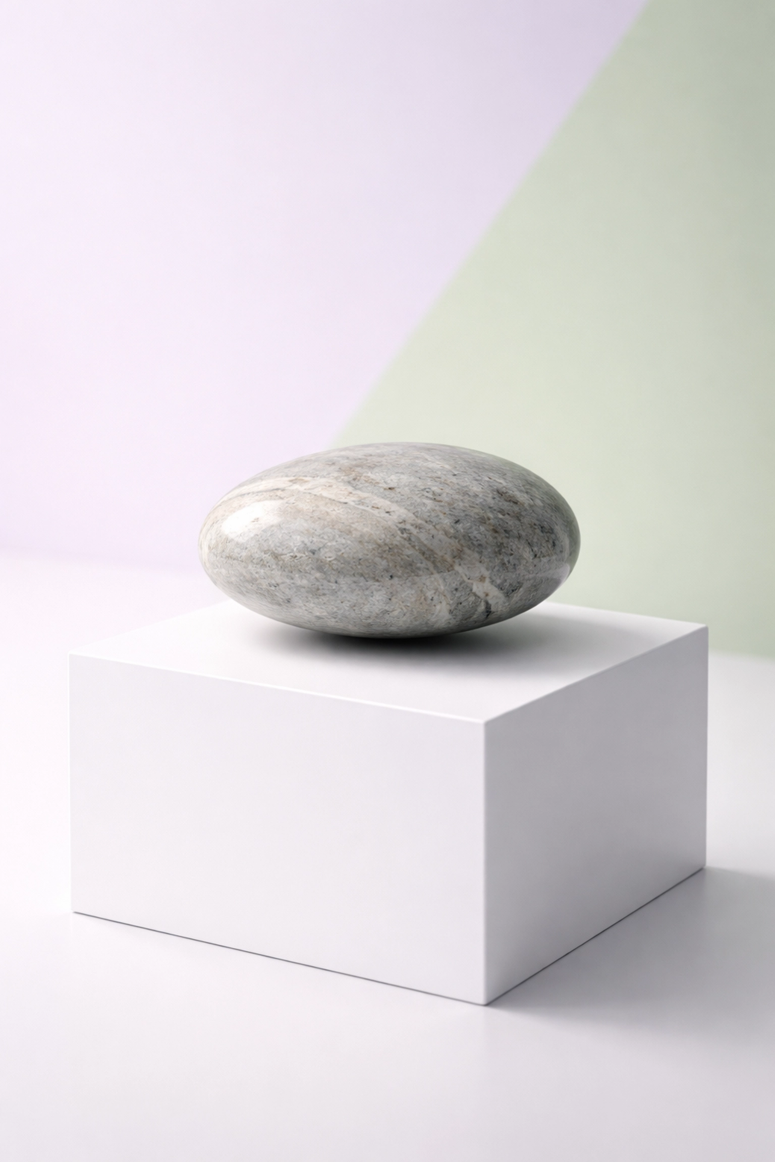 Balanced stone on pedestal reflecting magnesium threonate's calming effects for stress and anxiety relief