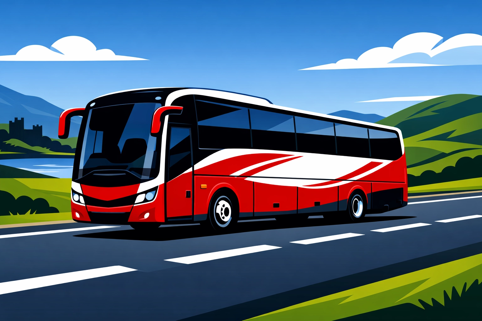 Modern passenger coach on Scottish road representing Transport Manager CPC passenger transport operations