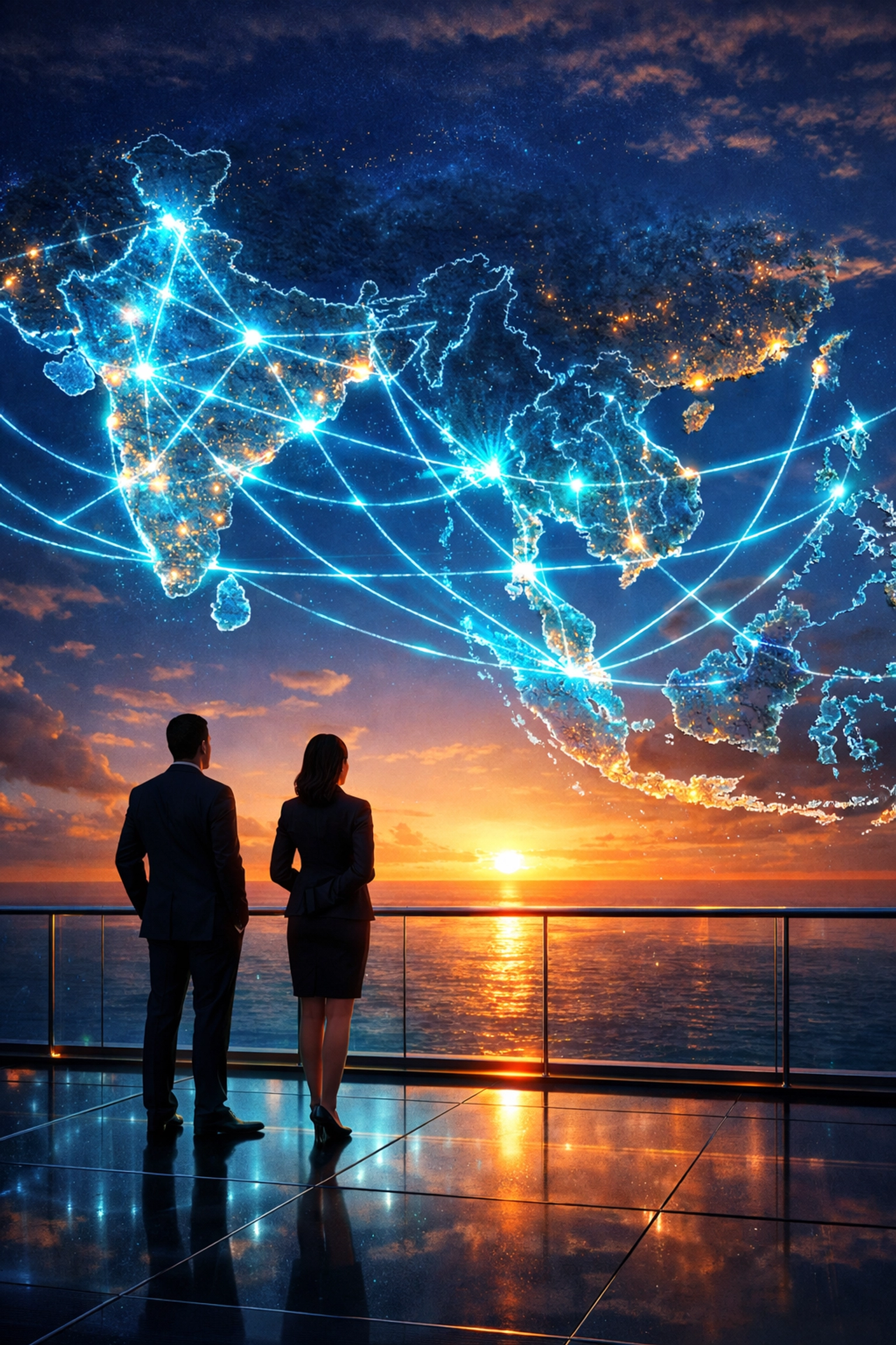 Digital network connecting India and ASEAN regions for strategic trade and business expansion.