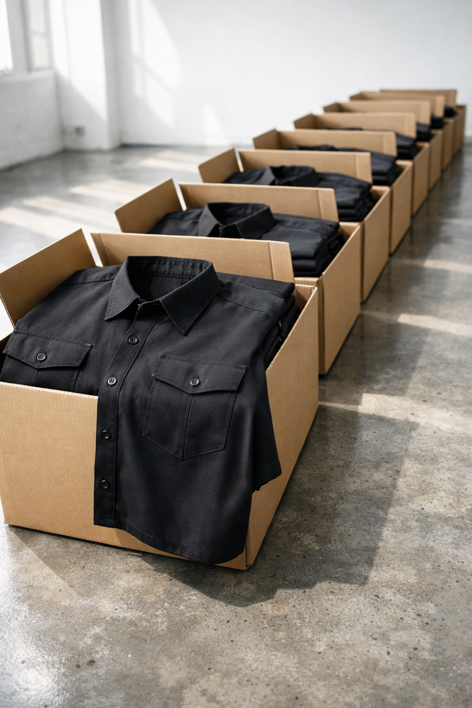 Bulk custom t shirts packed for fast delivery to construction and landscaping service teams