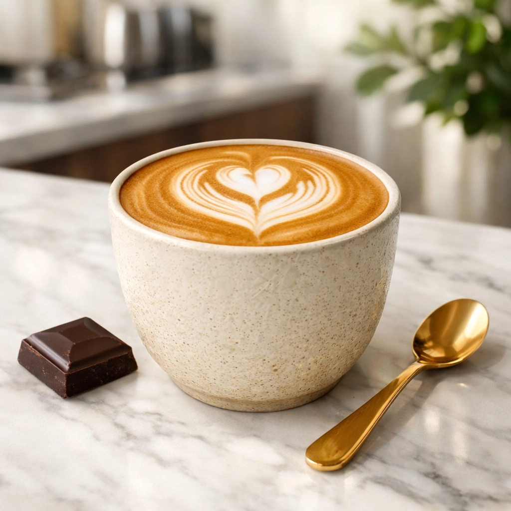 A premium flat white with latte art, reflecting the high quality and value of specialty coffee dropshipping.