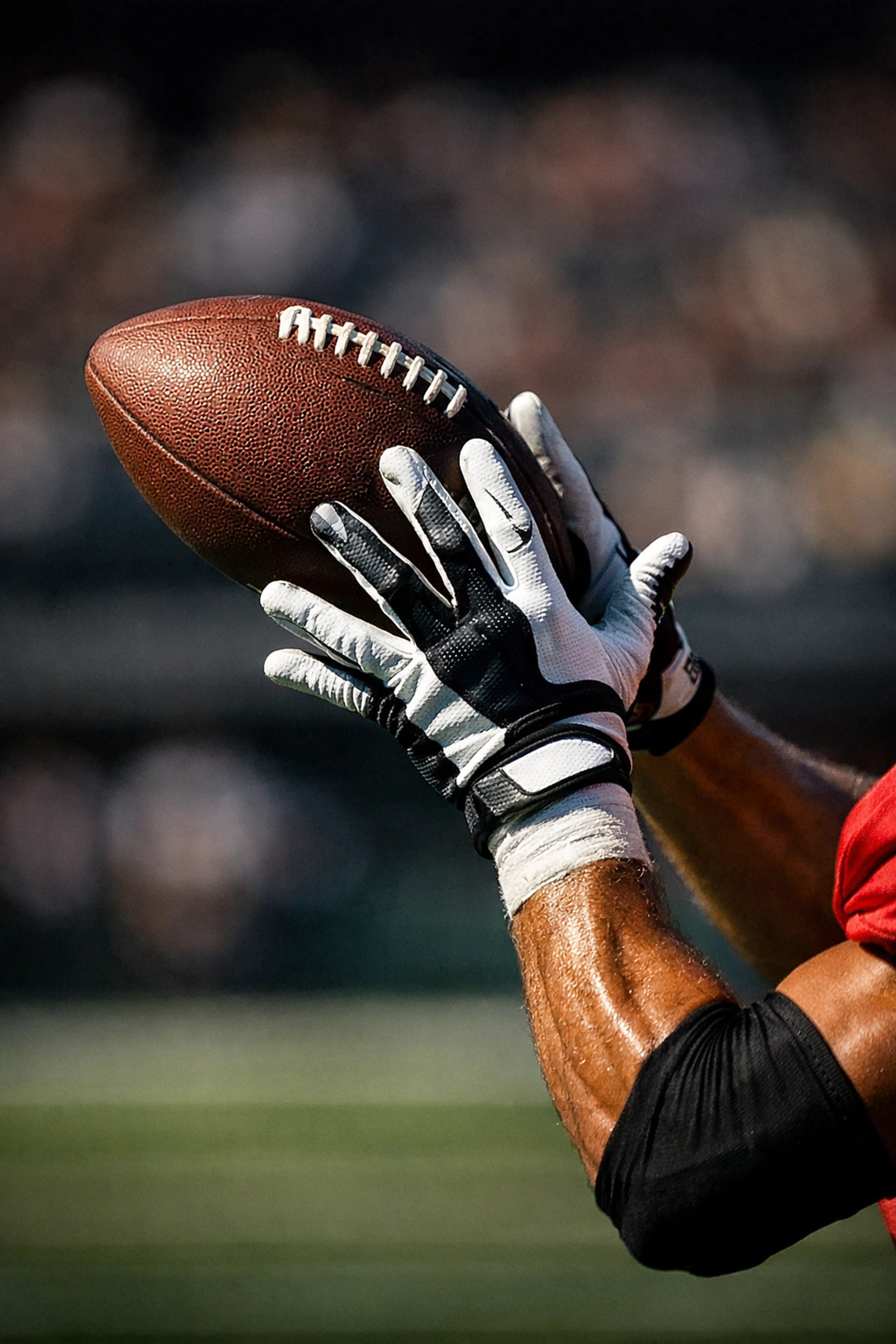 Wide receiver hands catching football in stride showcasing natural ball tracking ability