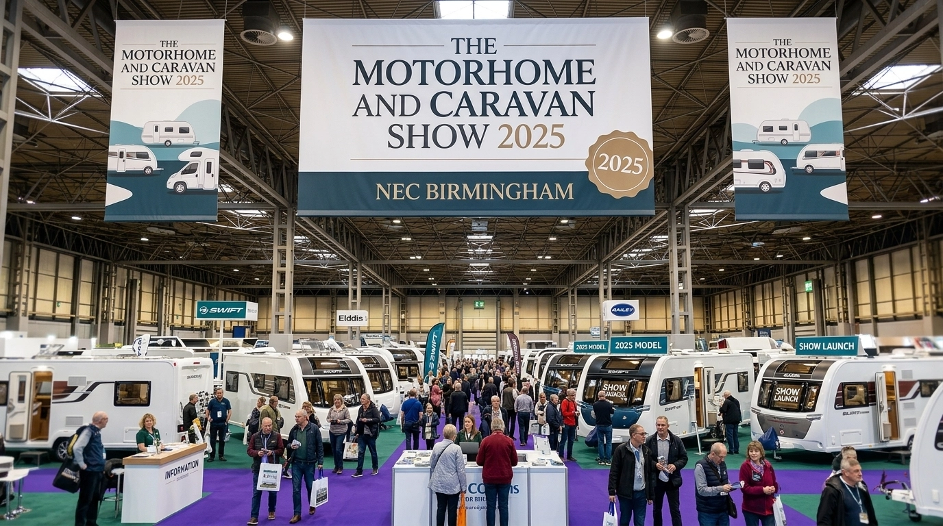 The NEC entrance during the Motorhome and Caravan Show 2025