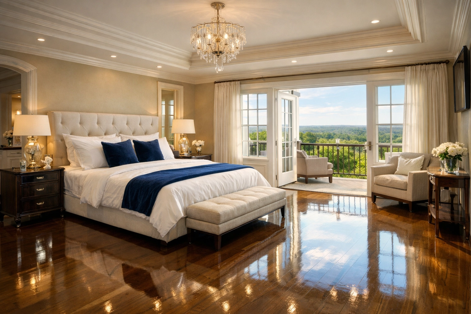 Stress-free, clean master bedroom in a Westborough estate after a professional recurring house cleaning service.