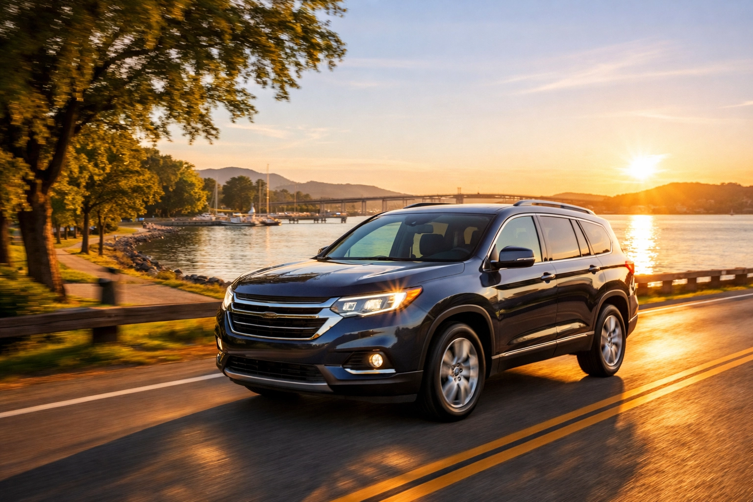 A well-maintained SUV driving smoothly through Green Bay after professional mobile car maintenance.