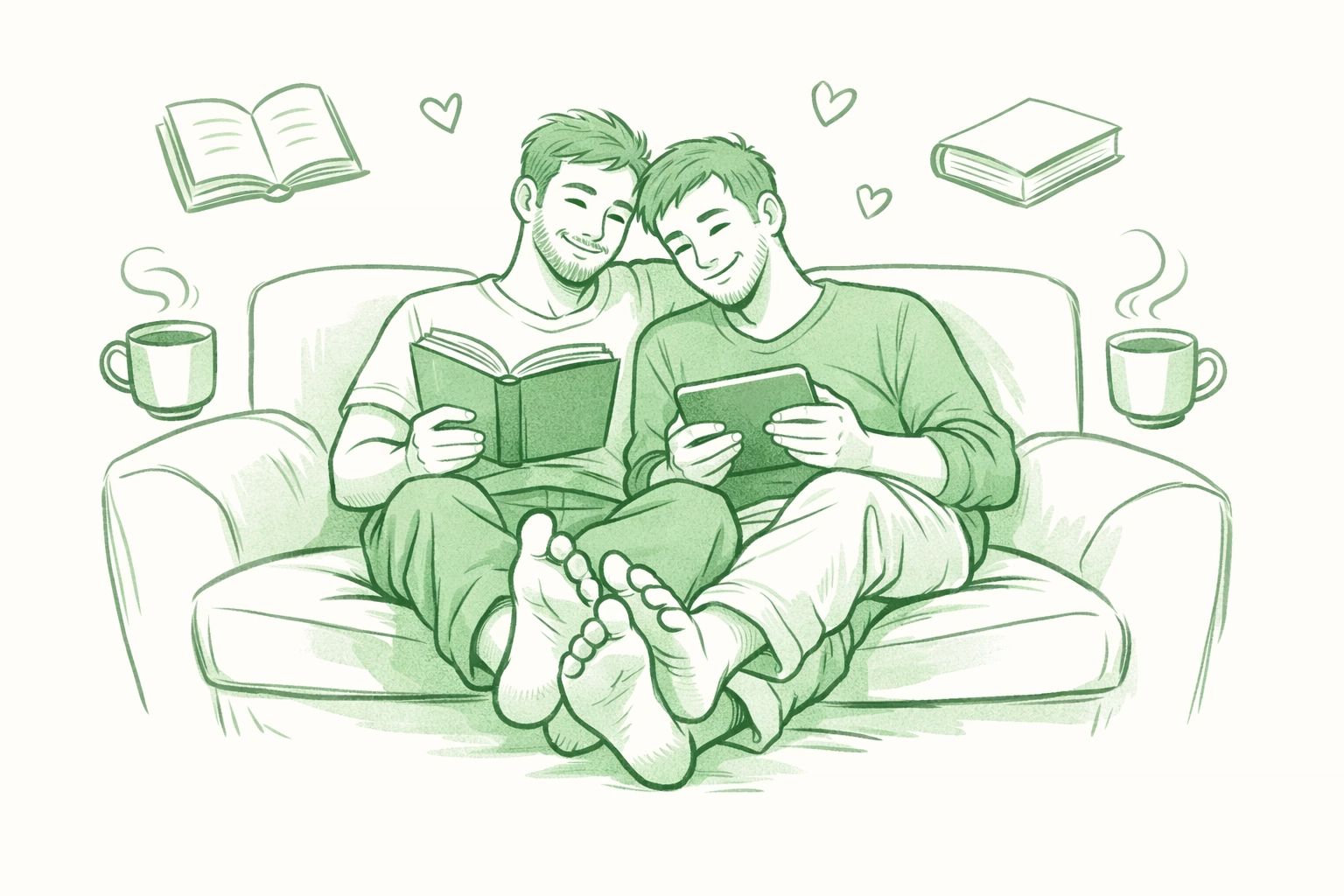 Readers enjoying gay literature and MM novels in supportive LGBTQ+ community