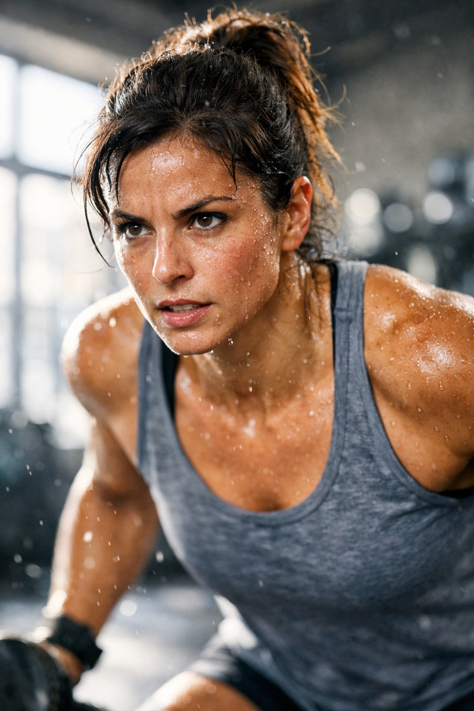 Athlete sweating during intense workout using natural eco-friendly deodorant