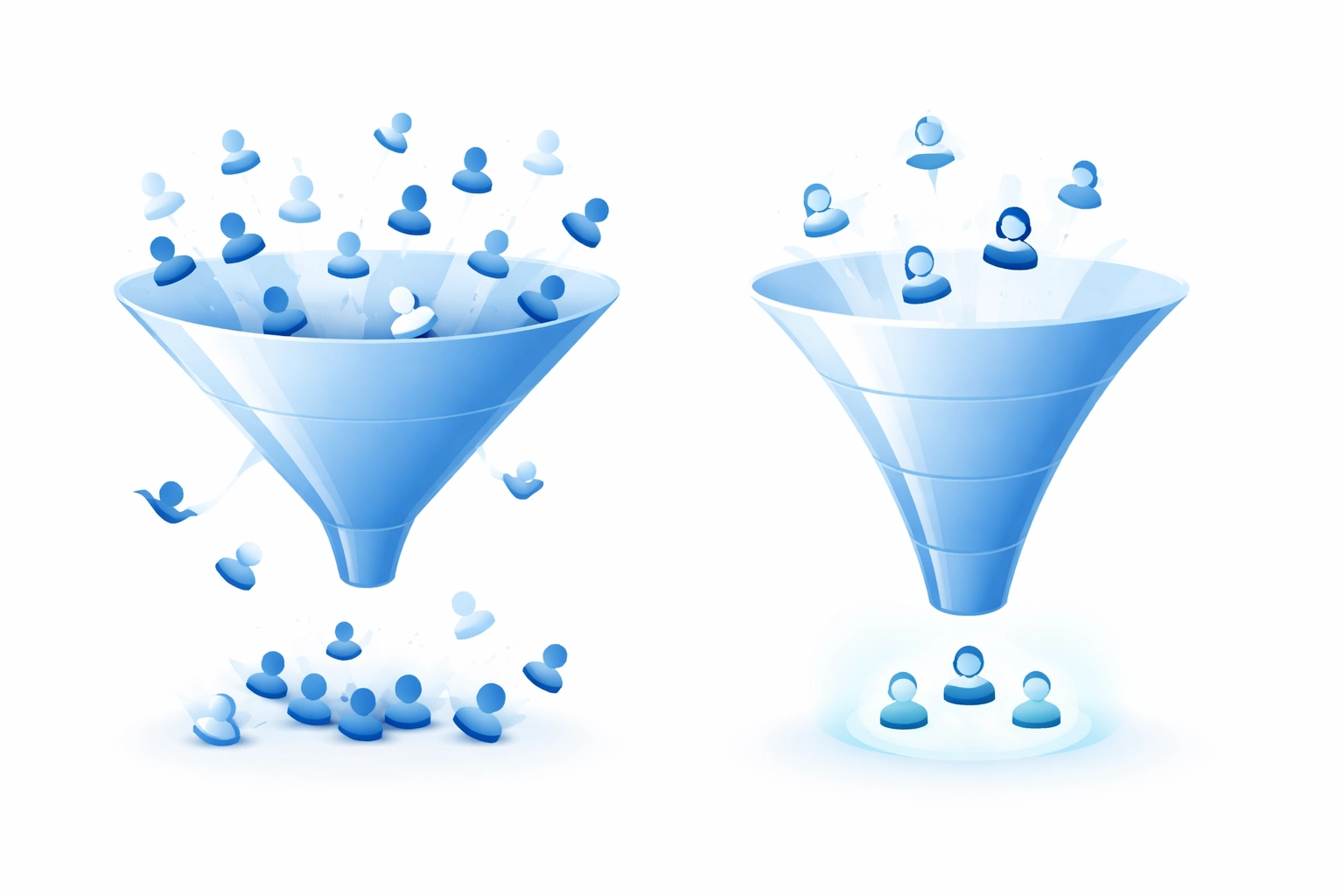 Side-by-side funnel comparison highlighting the value of high-intent SEO website traffic over sheer visitor volume
