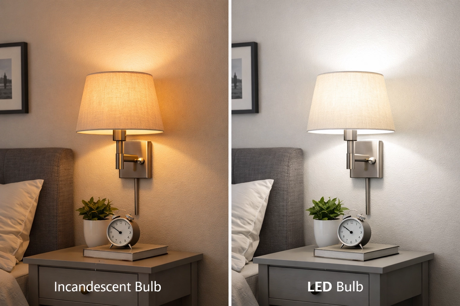 LED bulb compared to traditional incandescent bulb showing energy efficiency