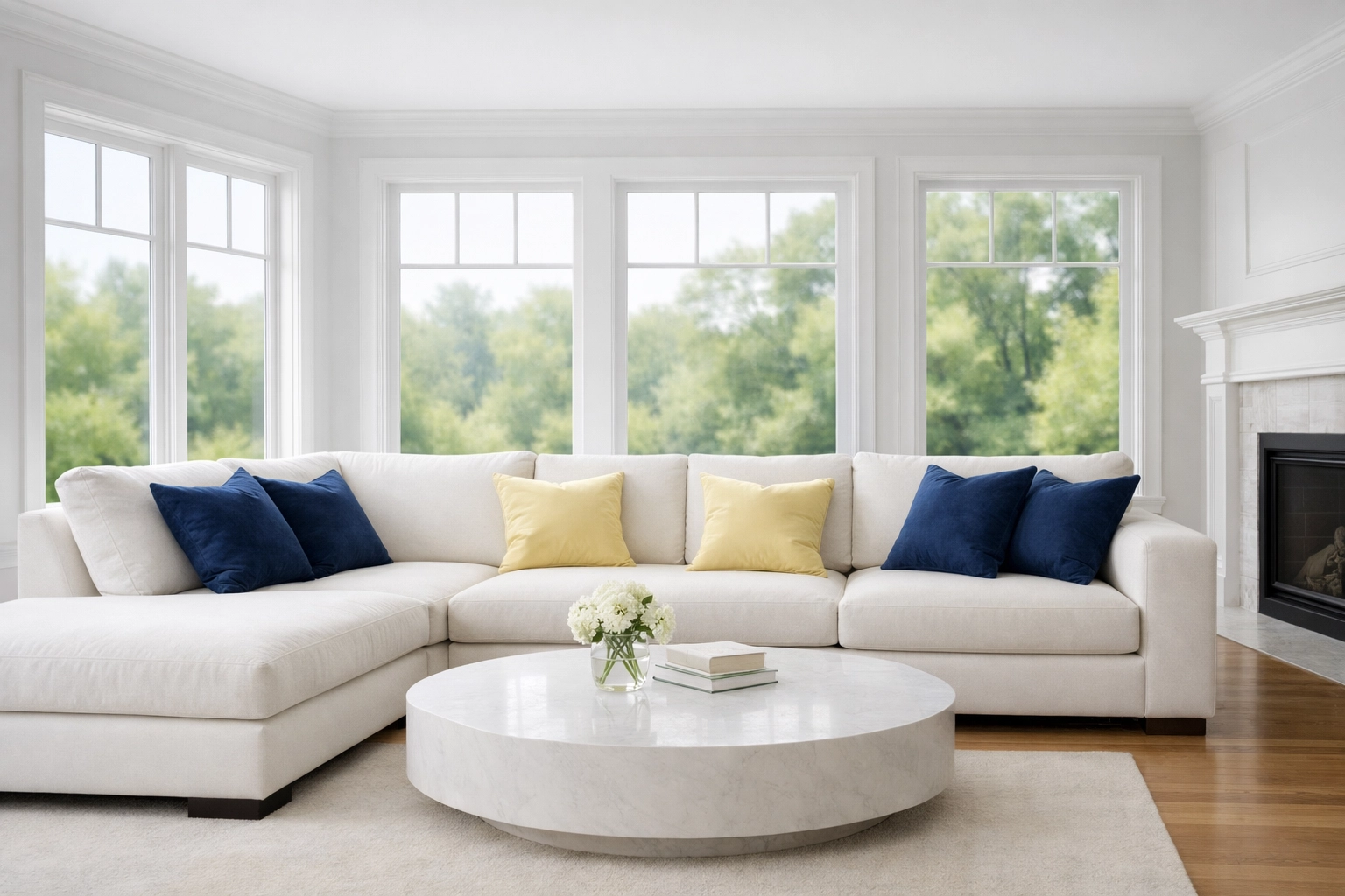 Decluttered living room in a Massachusetts home after a visit from professional cleaners in Andover MA.