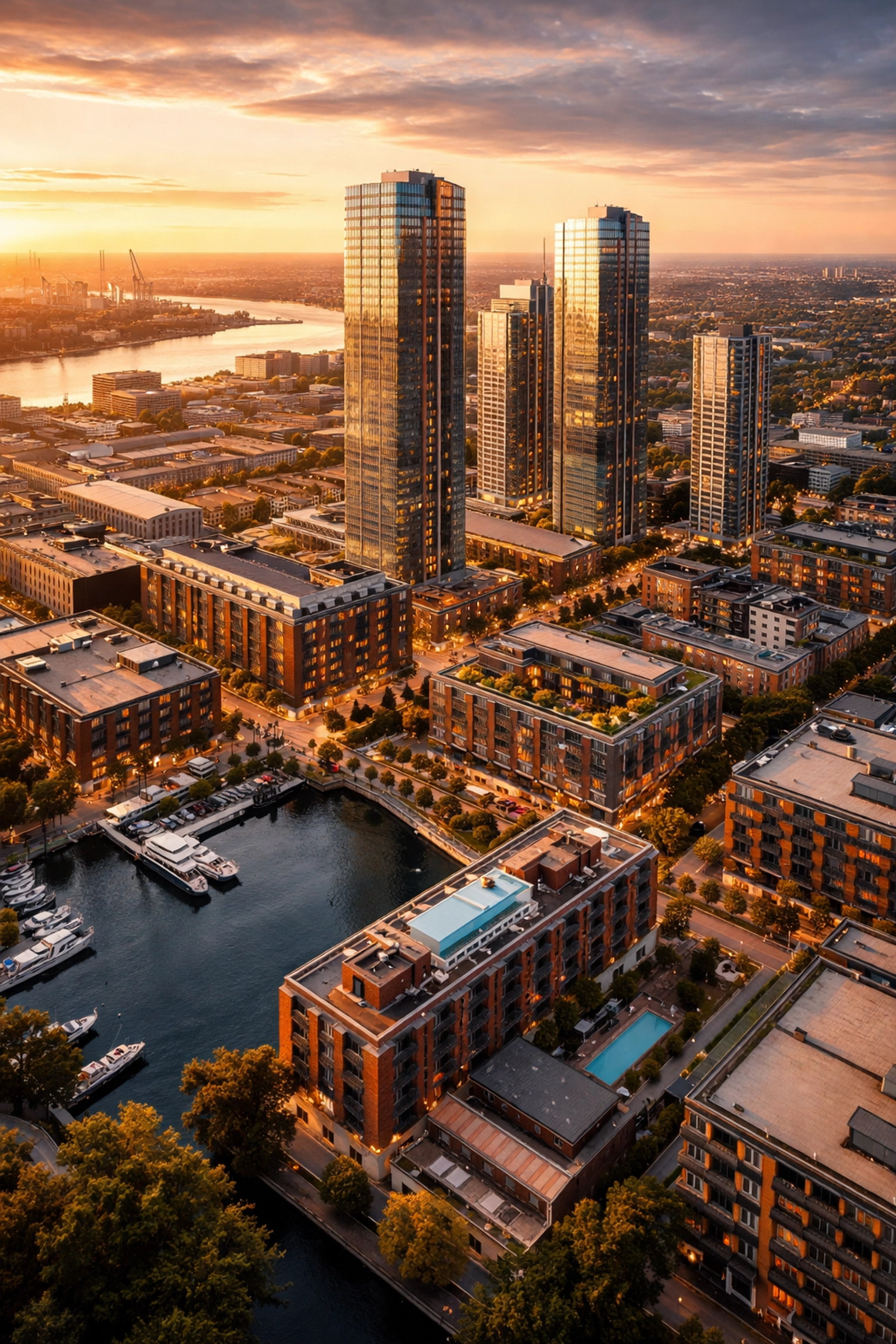 Aerial view of mixed-use real estate development showcasing commercial and residential investment properties