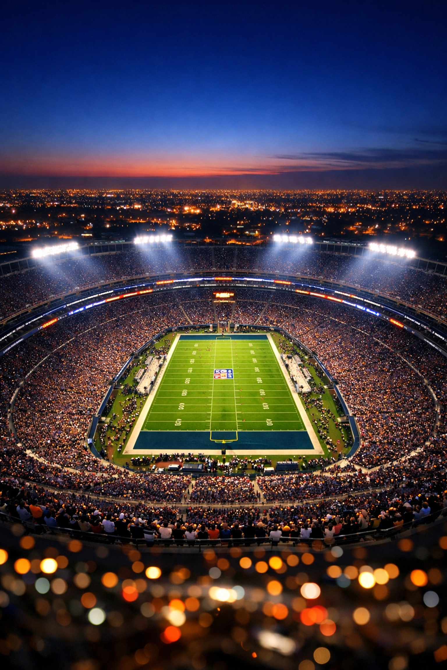 PRESS RELEASE: The Ultimate Guide to Super Bowl Corporate Hospitality: Everything You Need to Succeed Illuminated modern football stadium at night representing elite corporate event hospitality.