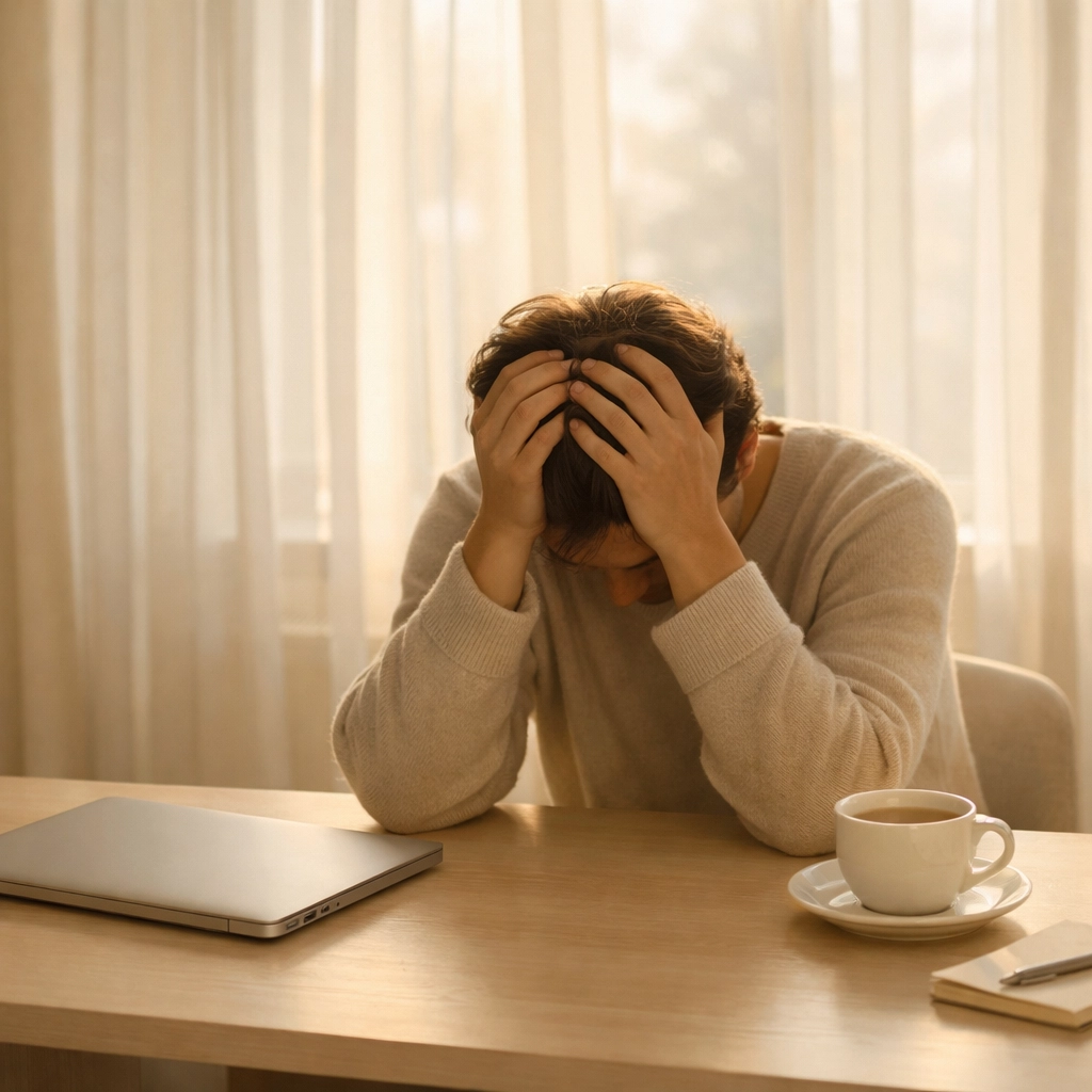 Exhausted person at desk showing signs of work burnout and chronic fatigue