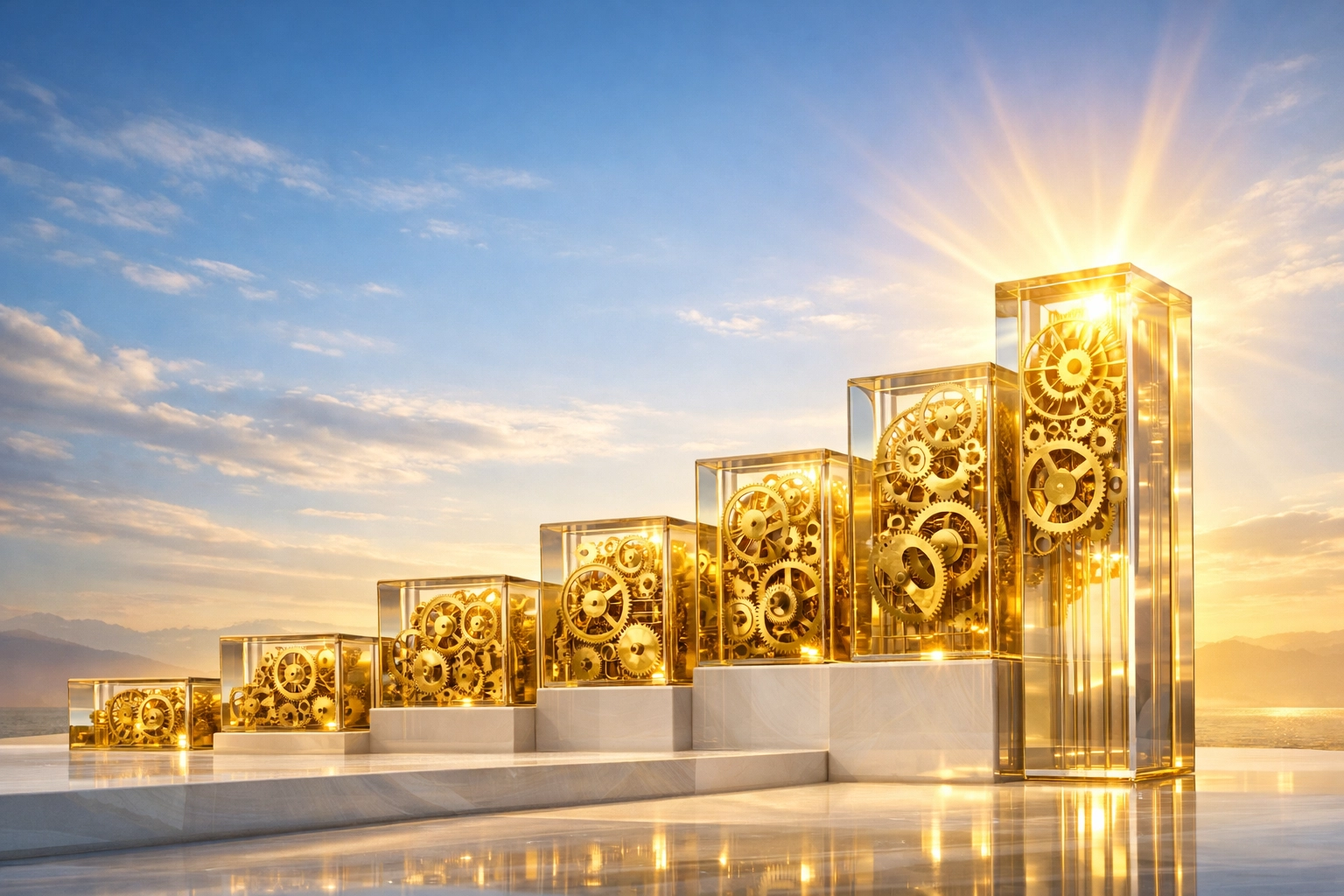 A rising staircase representing how clean financial books increase property management sales price multiples.