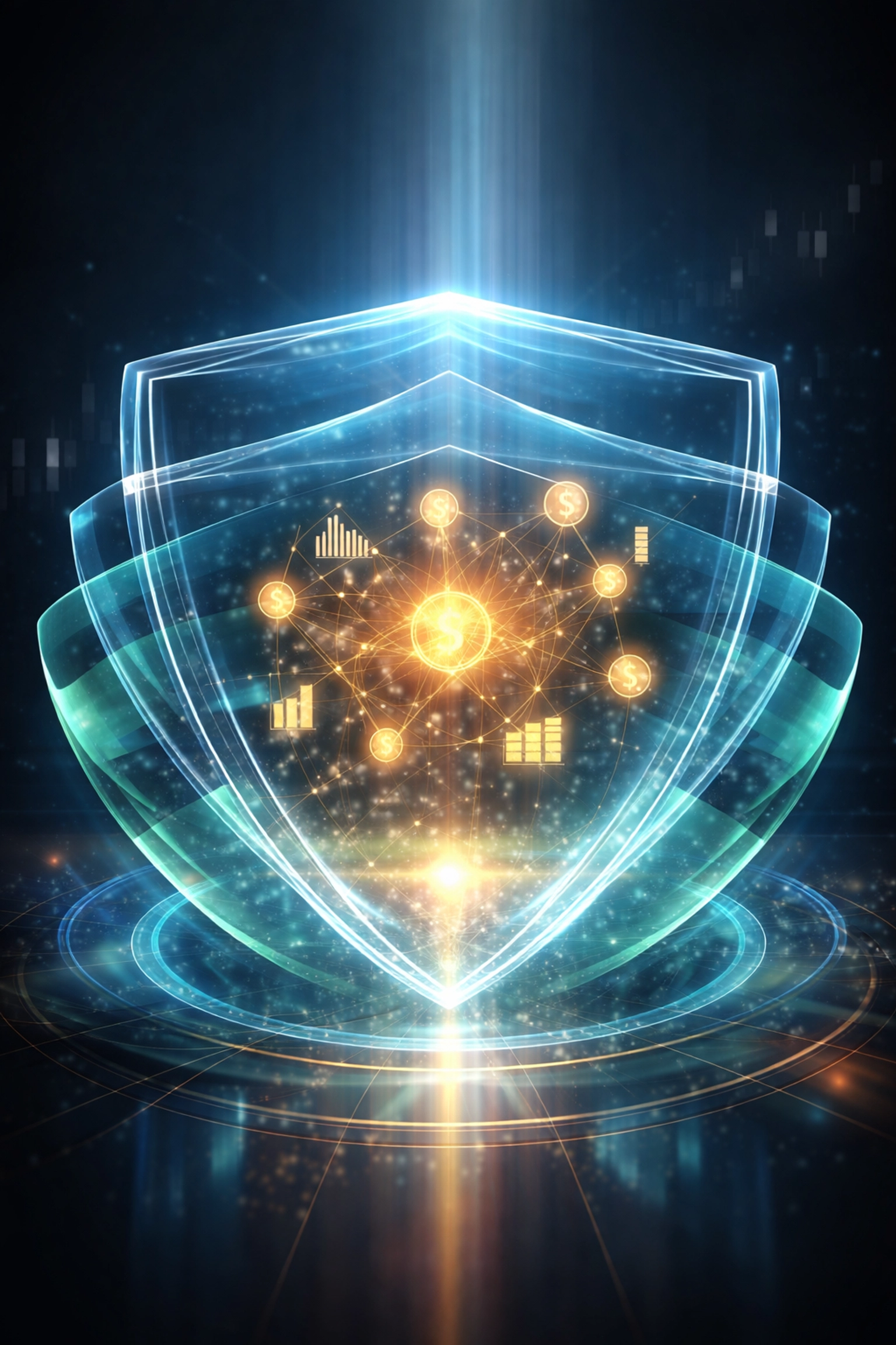 Layered glass shields illustrating institutional risk mitigation and crisis protection strategies for hedge funds.