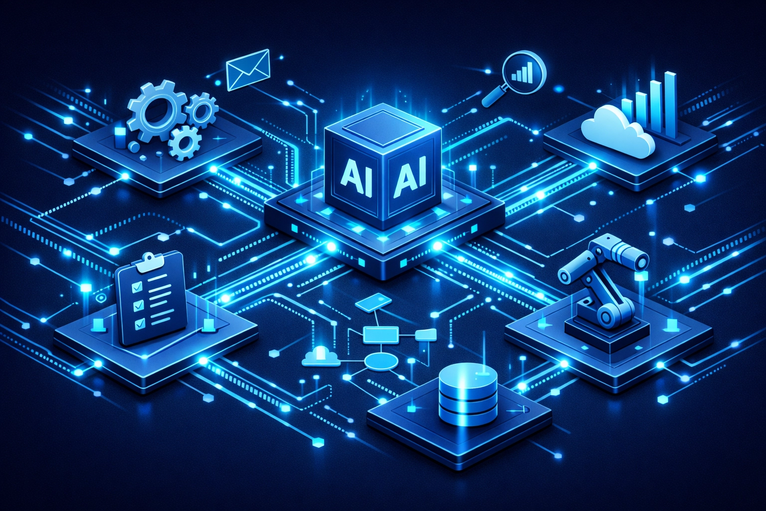AI automation workflow connecting business tools and implementation services