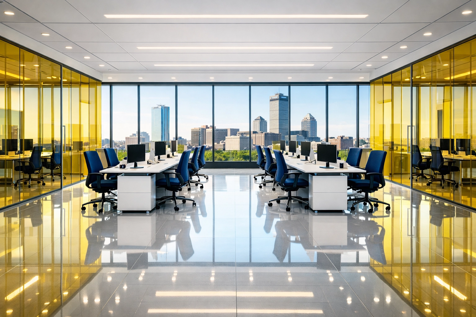 A perfectly maintained Boston office space highlighting the results of commercial cleaning services near me.