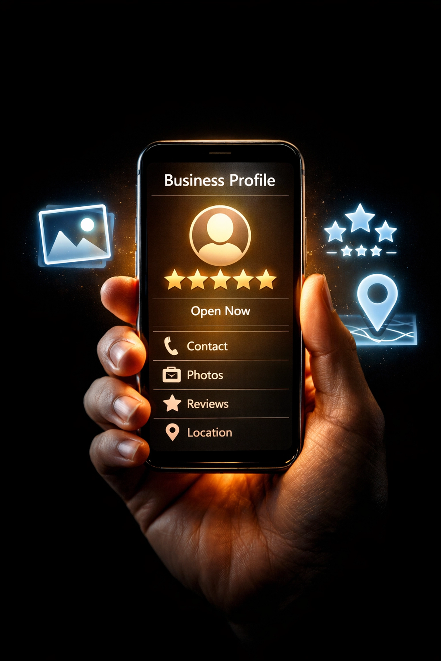 Smartphone displaying Google Business Profile interface for local SEO optimization