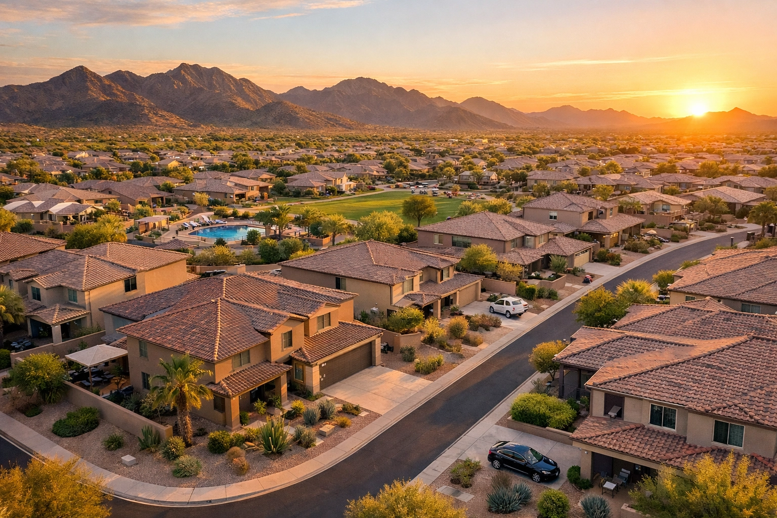 Aerial view of Goodyear Arizona suburban homes where teachers live in West Valley neighborhoods