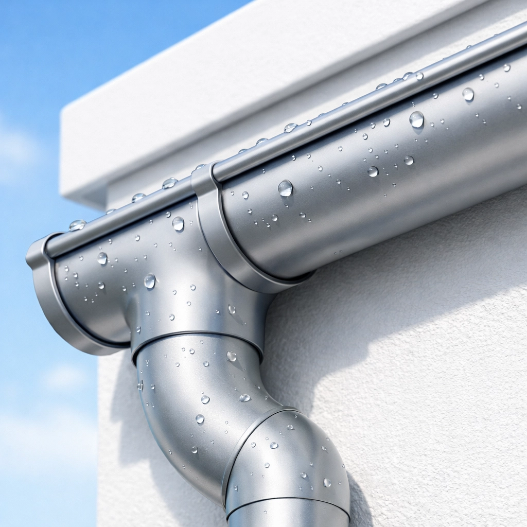Modern coastal guttering and downpipe system with premium water-resistant coating for Sydney homes.