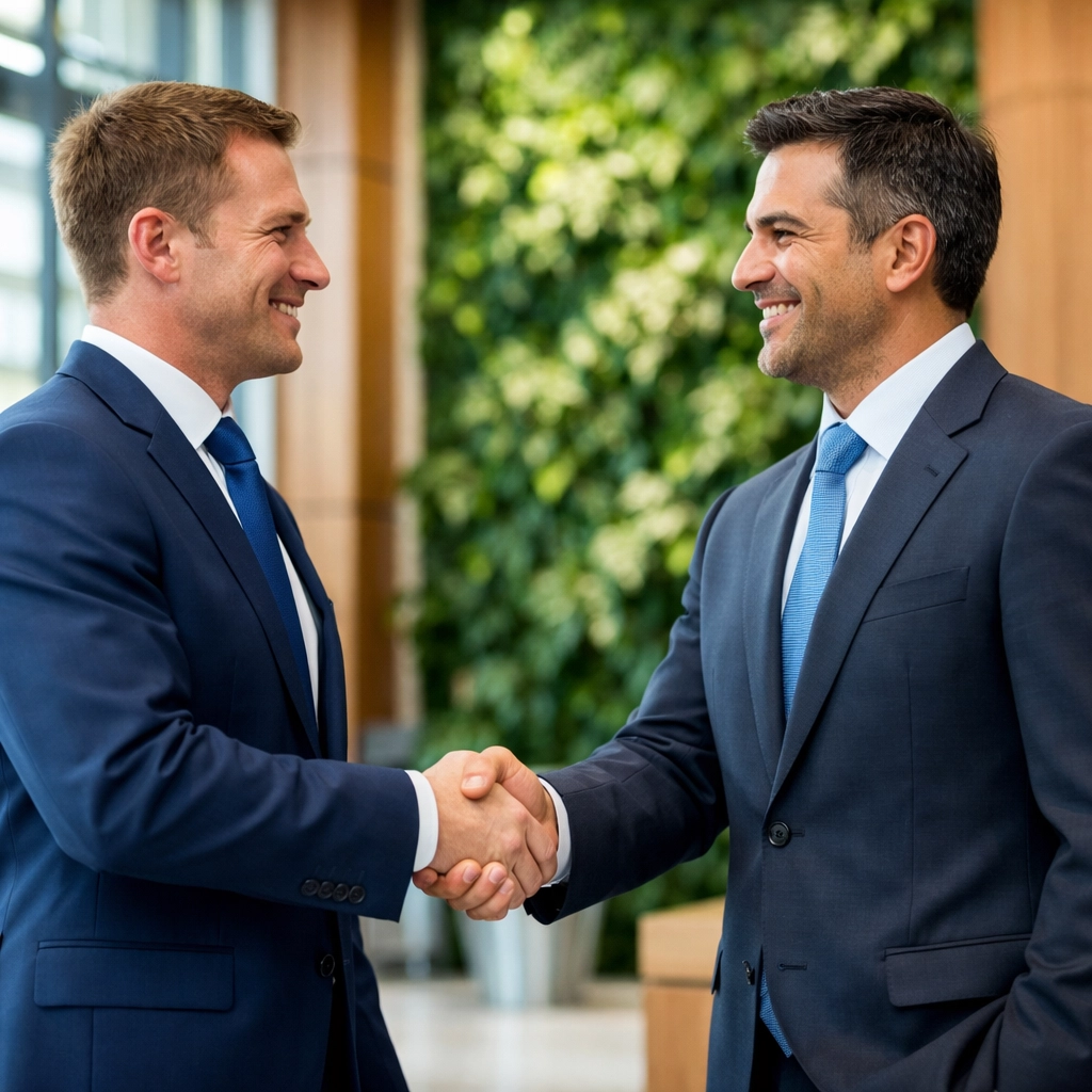 Professional handshake between business partners after obtaining unsecured business loan approval.