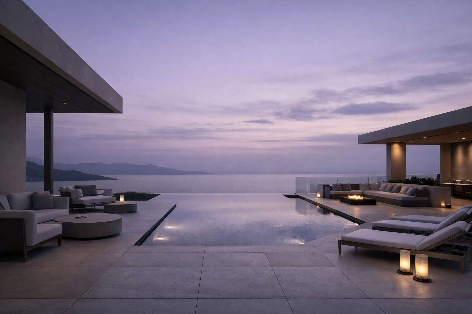 Luxury hotel terrace at dusk illustrating ancillary revenue opportunities throughout the property.