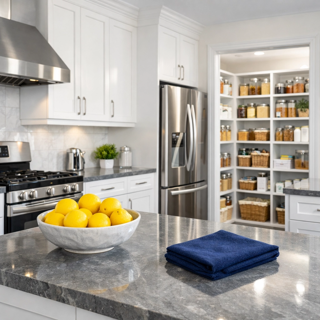 Spotless modern kitchen in a Maynard apartment after professional deep cleaning and degreasing.