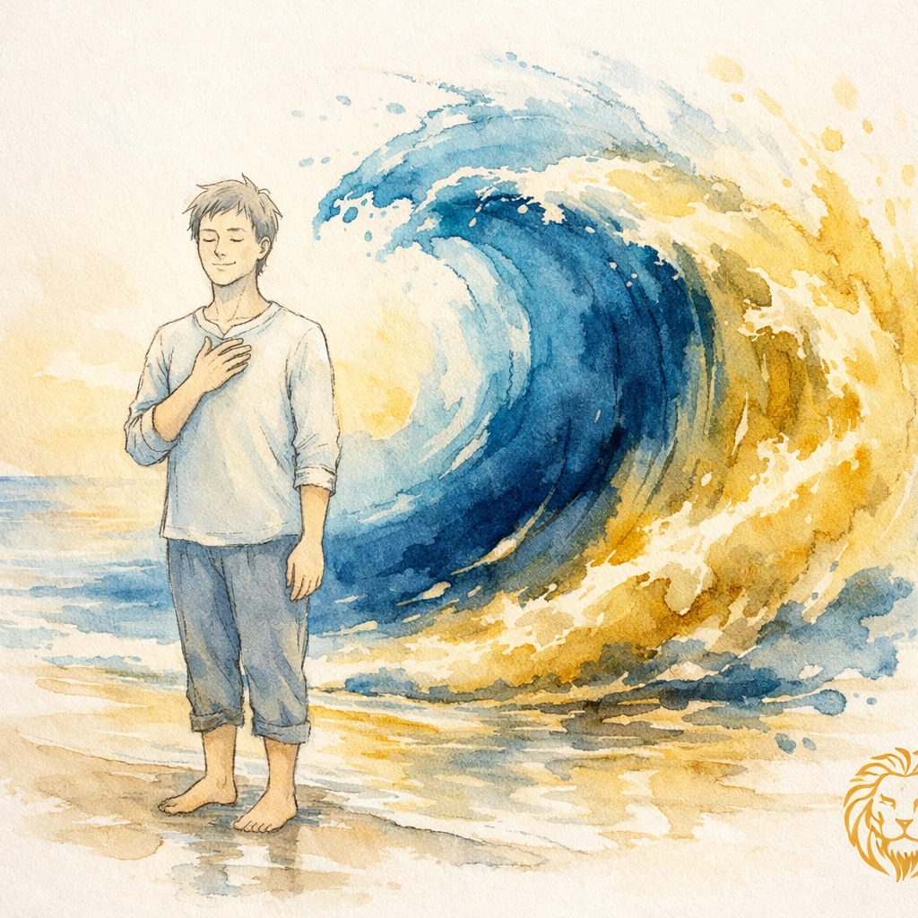 Person practicing mindful breathing as emotional wave passes during 90-second reset technique