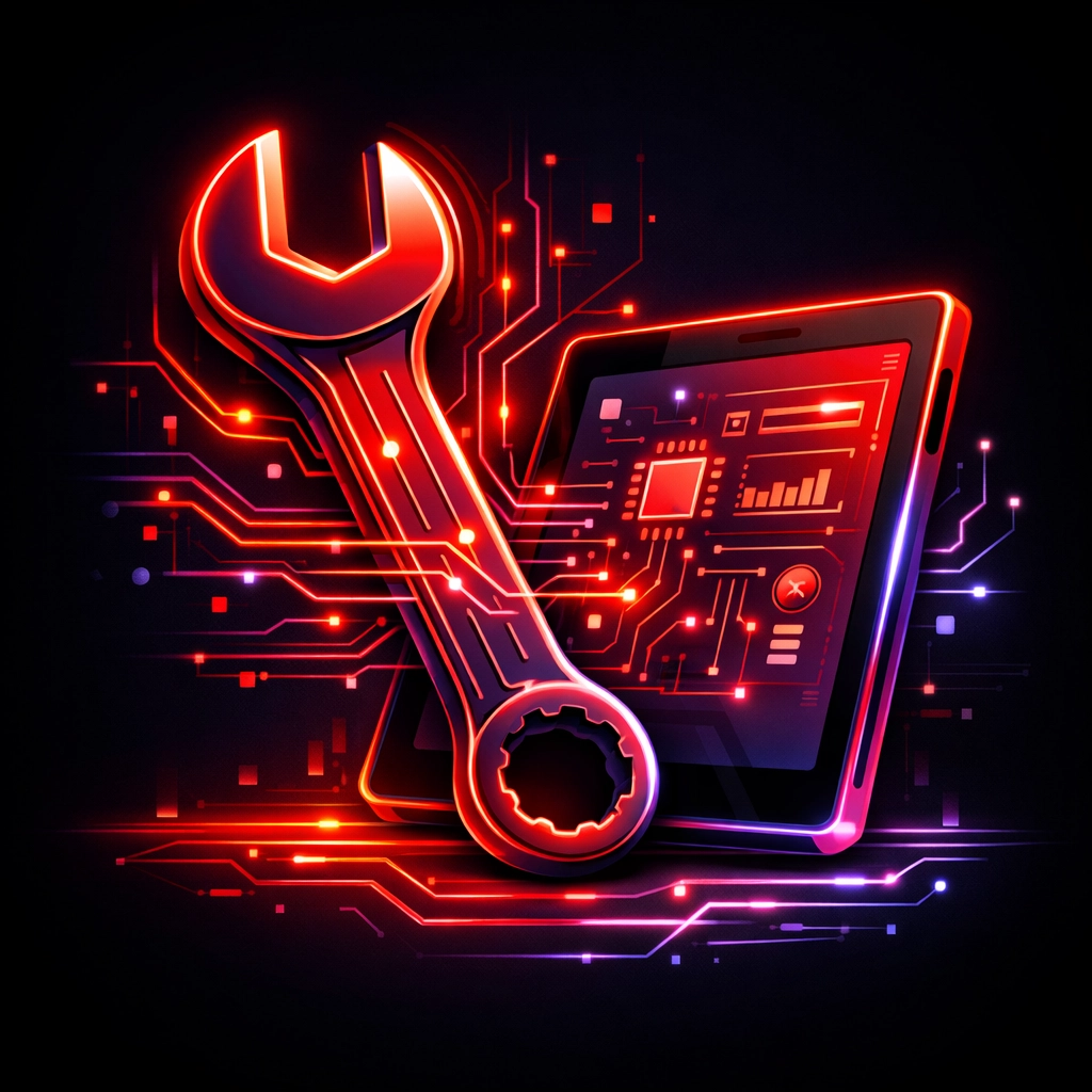 A wrench and digital tablet representing the fusion of trade skills and modern online presence in 2026.