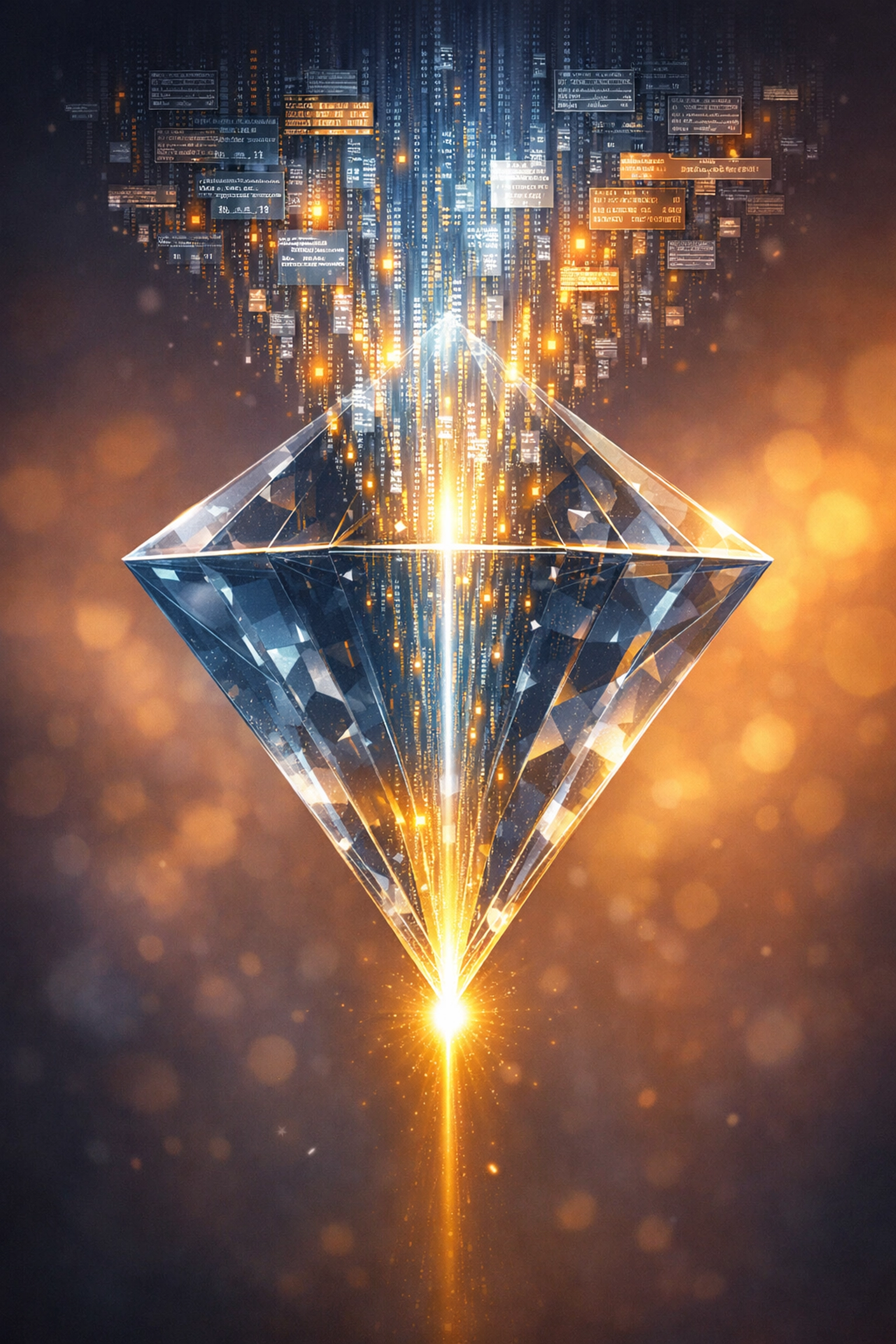 Illustration of information distillation through an inverted pyramid to generate concise AI search answers.