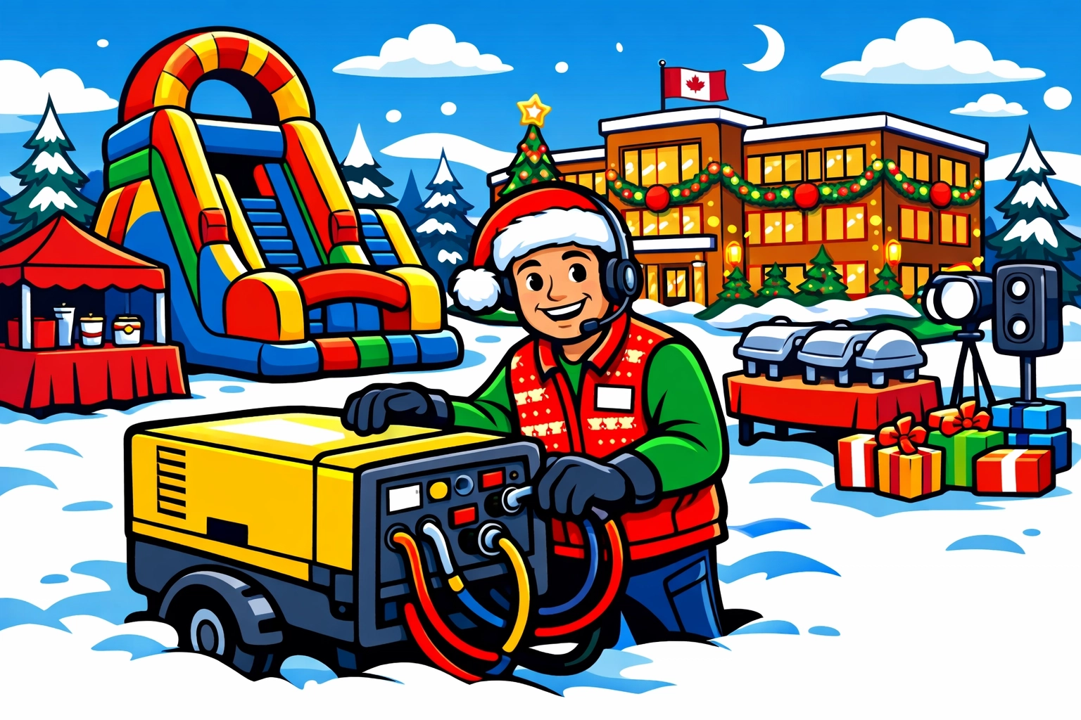Corporate Christmas Party Ideas: Why Interactive Games Will Change the Way You Celebrate 4 Full-service event setup with staffing and generators for a corporate holiday party in Ontario.