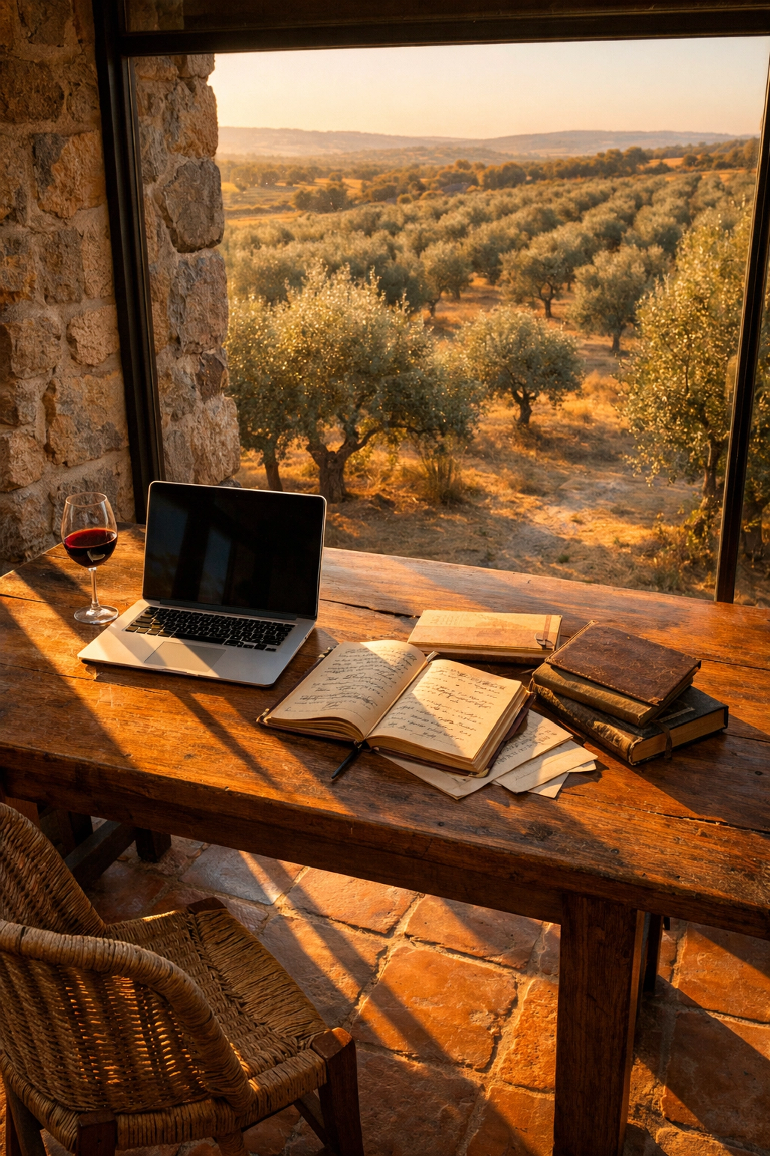 A sun-drenched remote workspace in a Portuguese cottage, perfect for slowmads staying long-term.