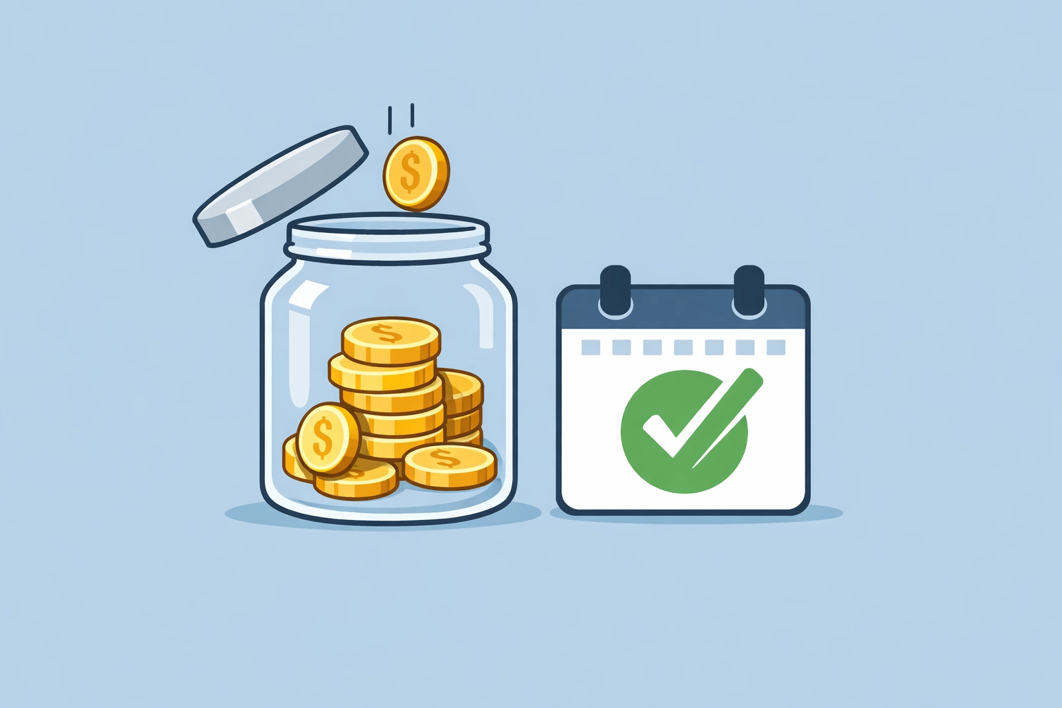 Ahorro y calendario que representa la reparación de crédito sin mensualidades.