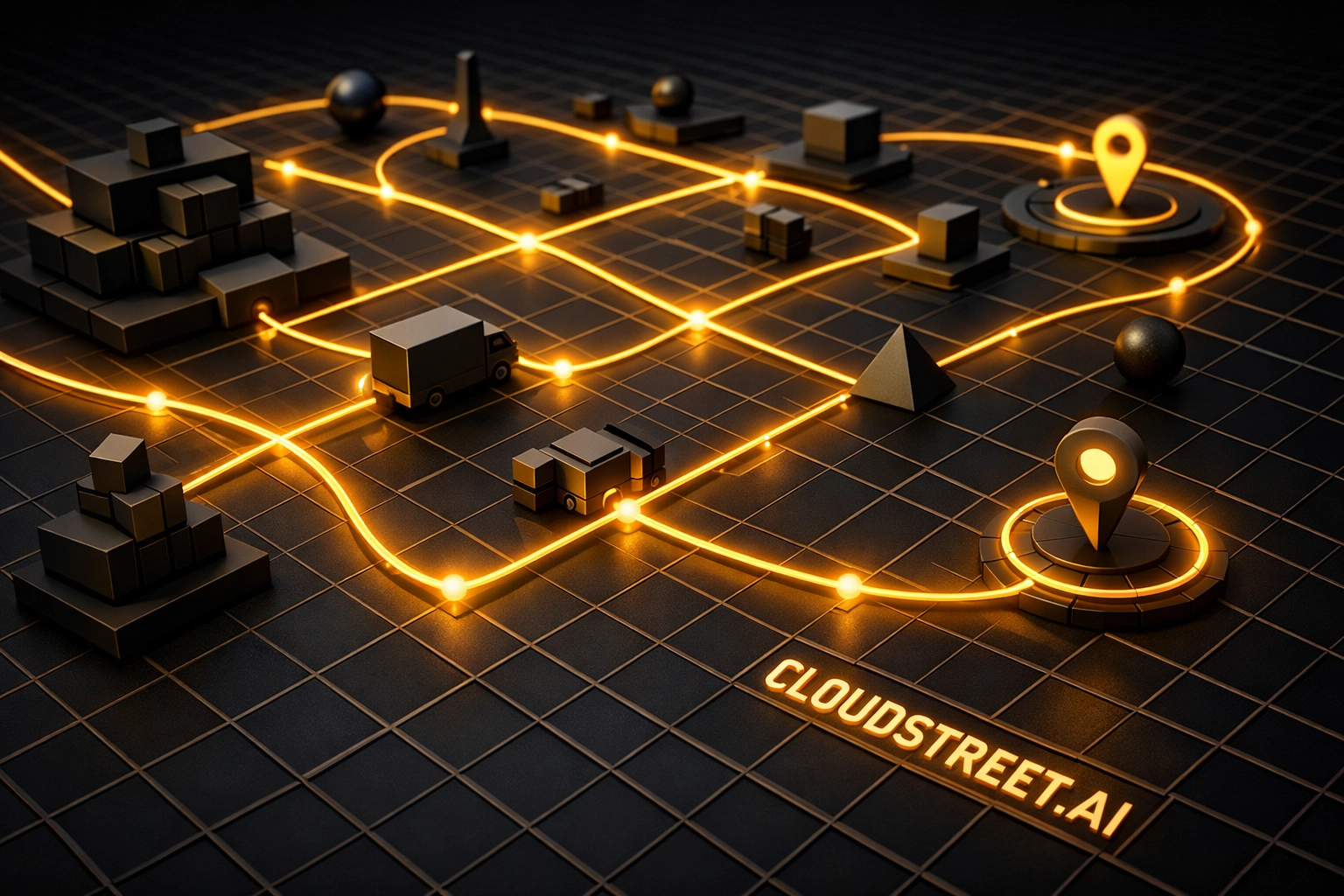Strategic paths connecting nodes, illustrating optimized Salesforce order routing and logistics.