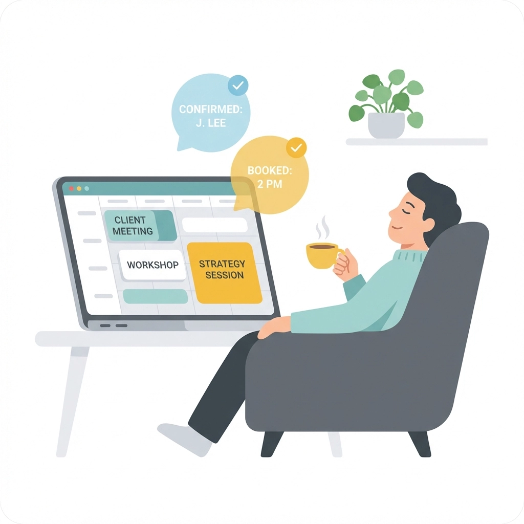 Relaxed business owner enjoying an organized calendar and efficient bookings using automated scheduling software
