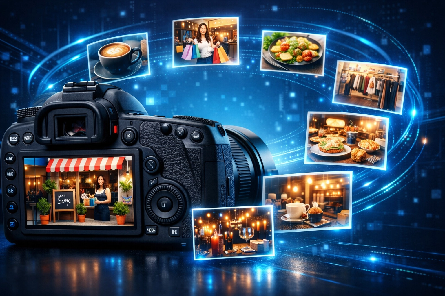 Professional camera capturing storefront photos for Google Business Profile optimization