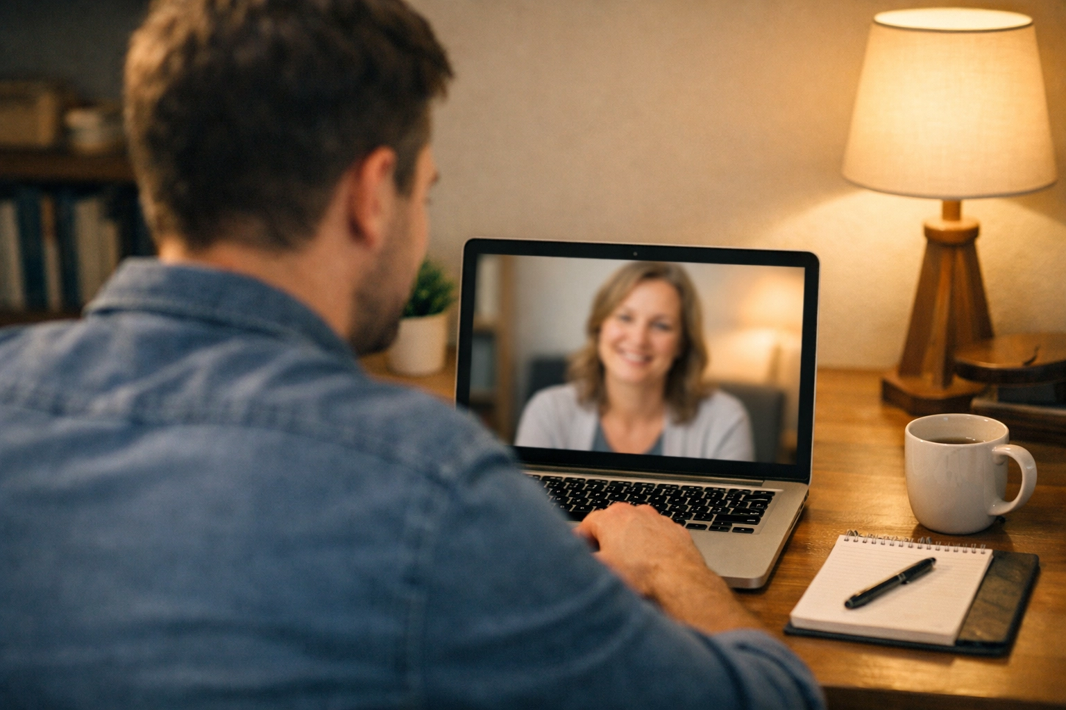 Férfi online tanácsadáson vesz részt videóhíváson keresztül a szexuális egészségért.