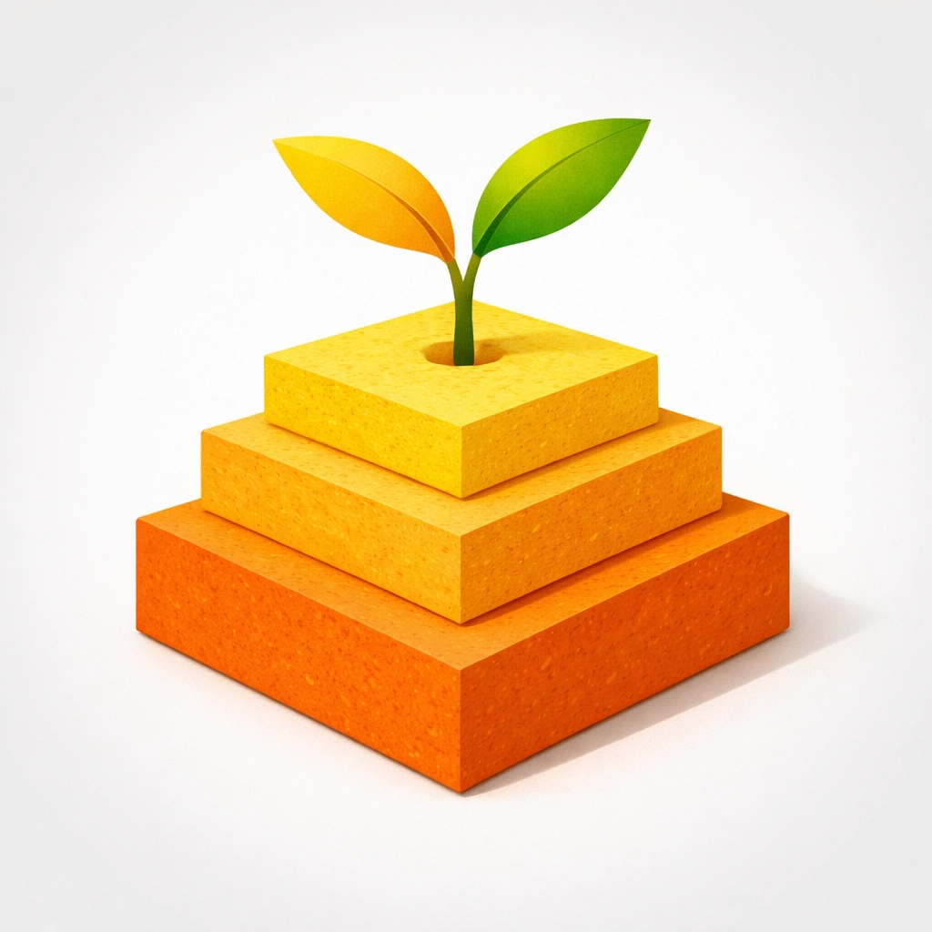 Paper blocks with a growing leaf representing sustainable sourcing and eco-friendly print materials.