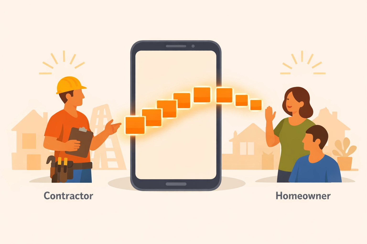 Contractor sharing professional project results and referrals using a before and after photo app.