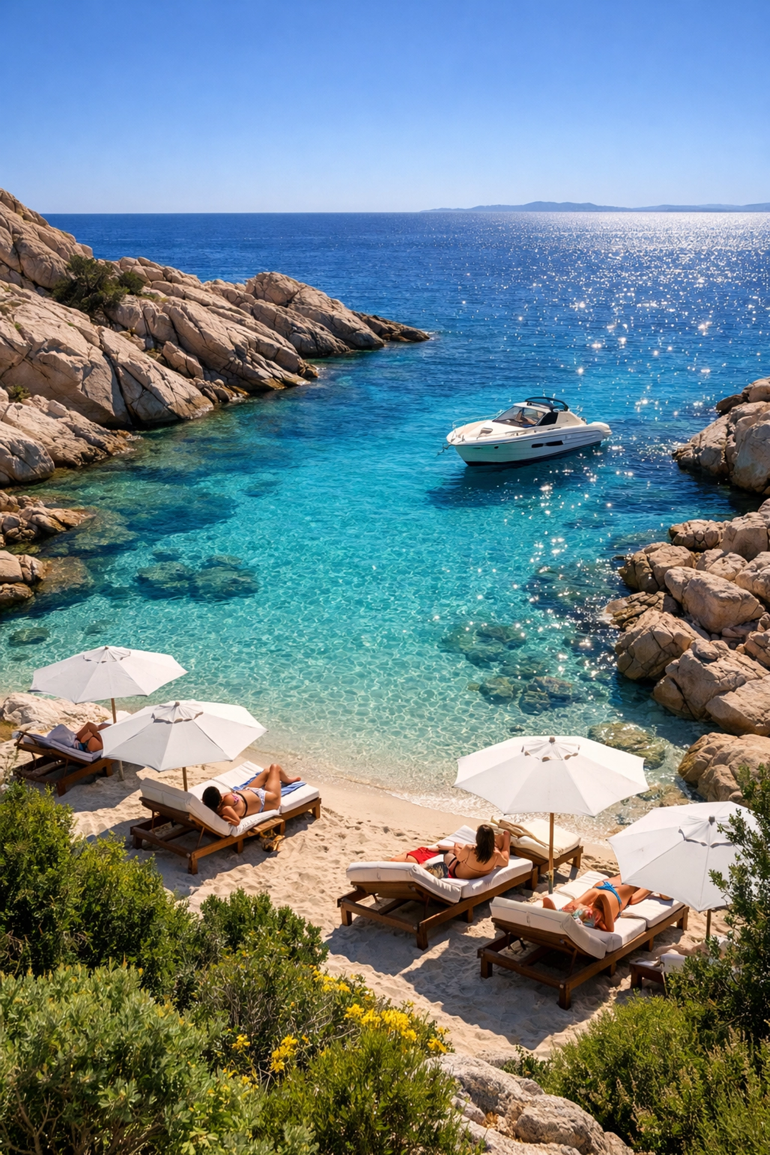 Secluded beach cove in Costa Smeralda with granite rocks and turquoise water